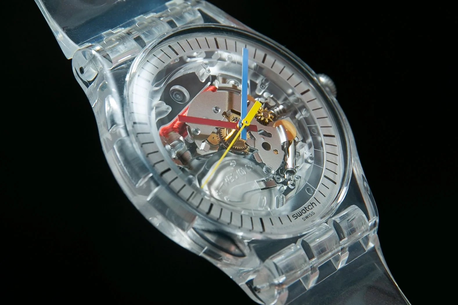 close up of a quartz swatch watch