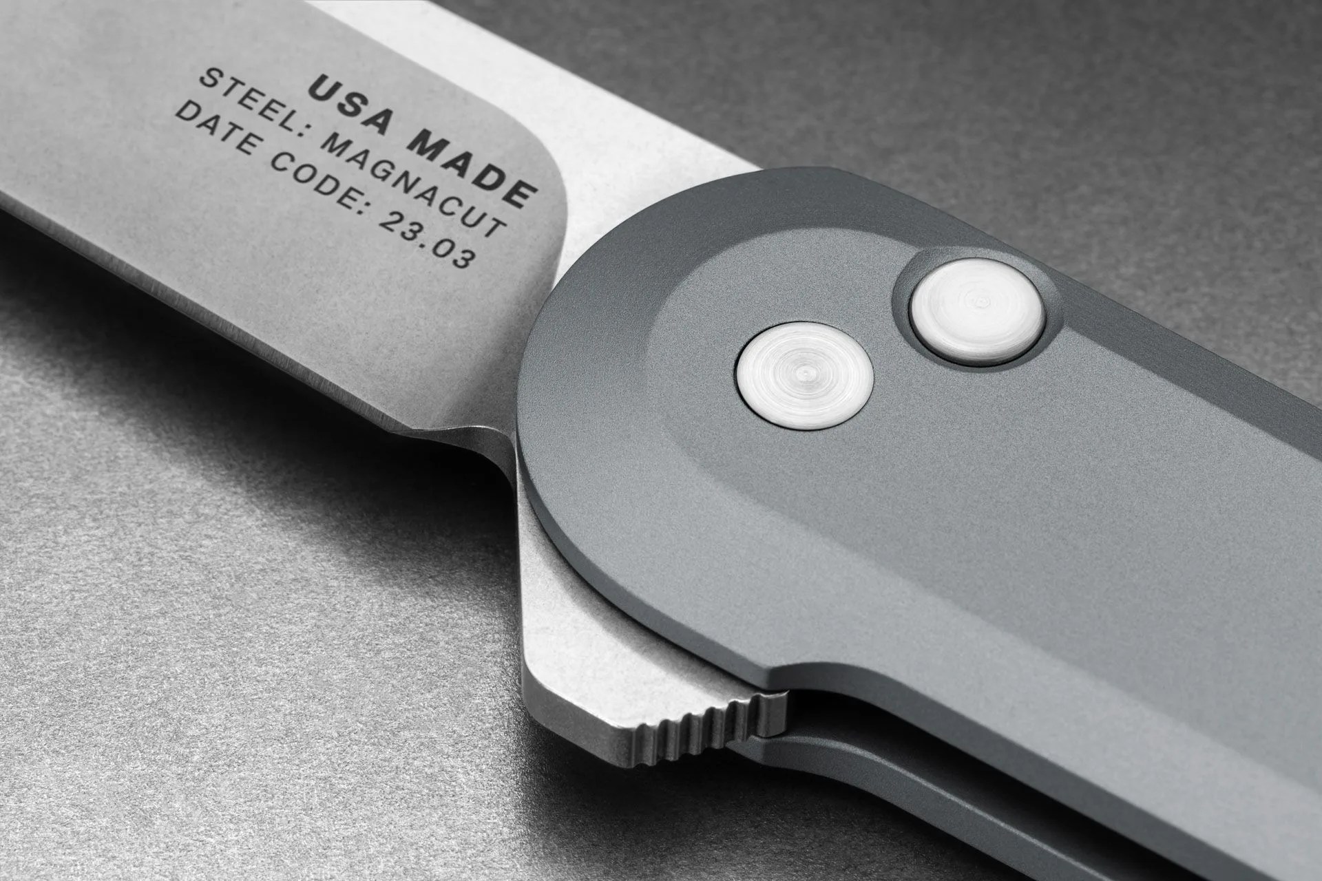 The button-lock mechanism, in all its glory. The entire Wells knife is machined and made in the US.