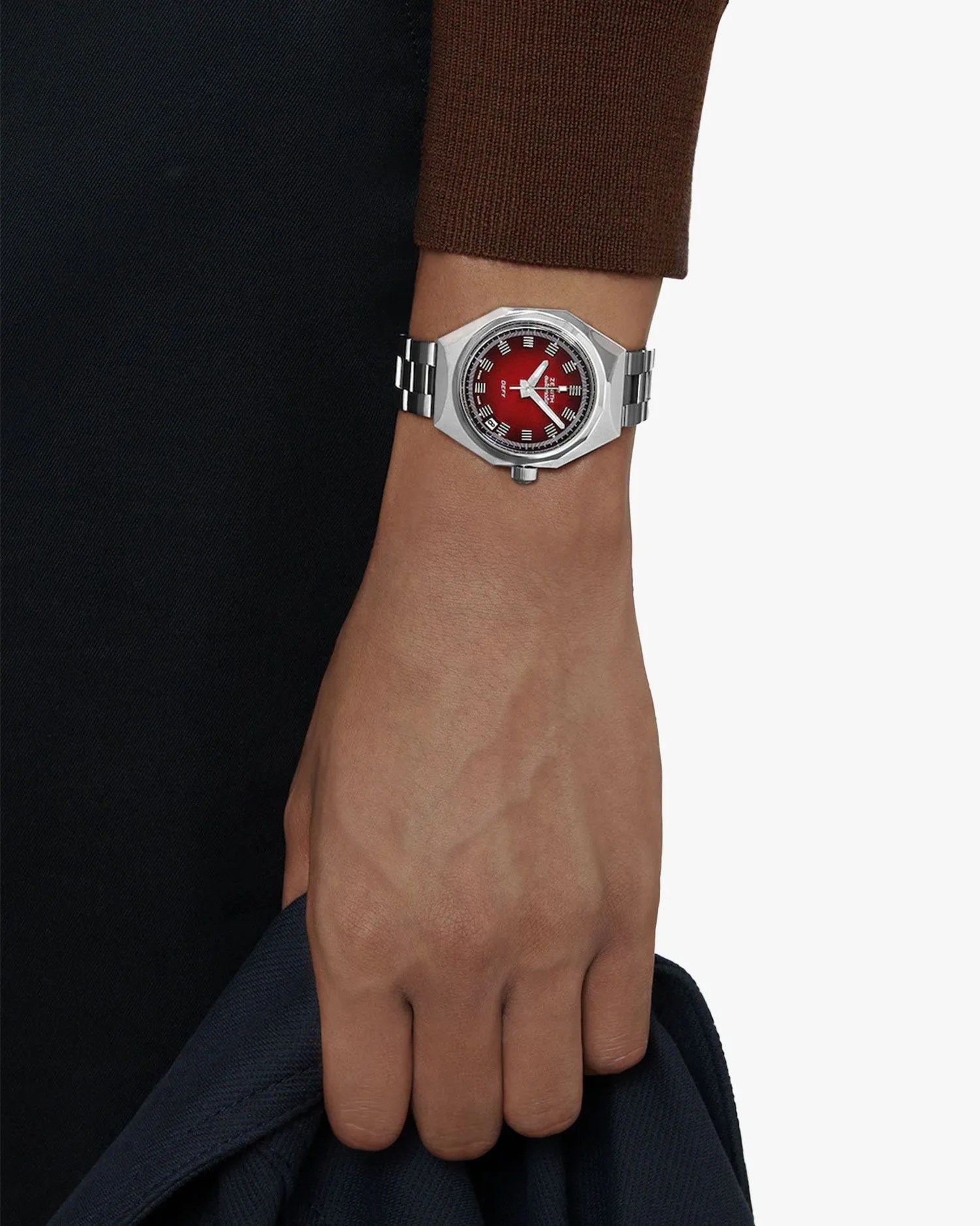 man wearing zenith defy revival watch