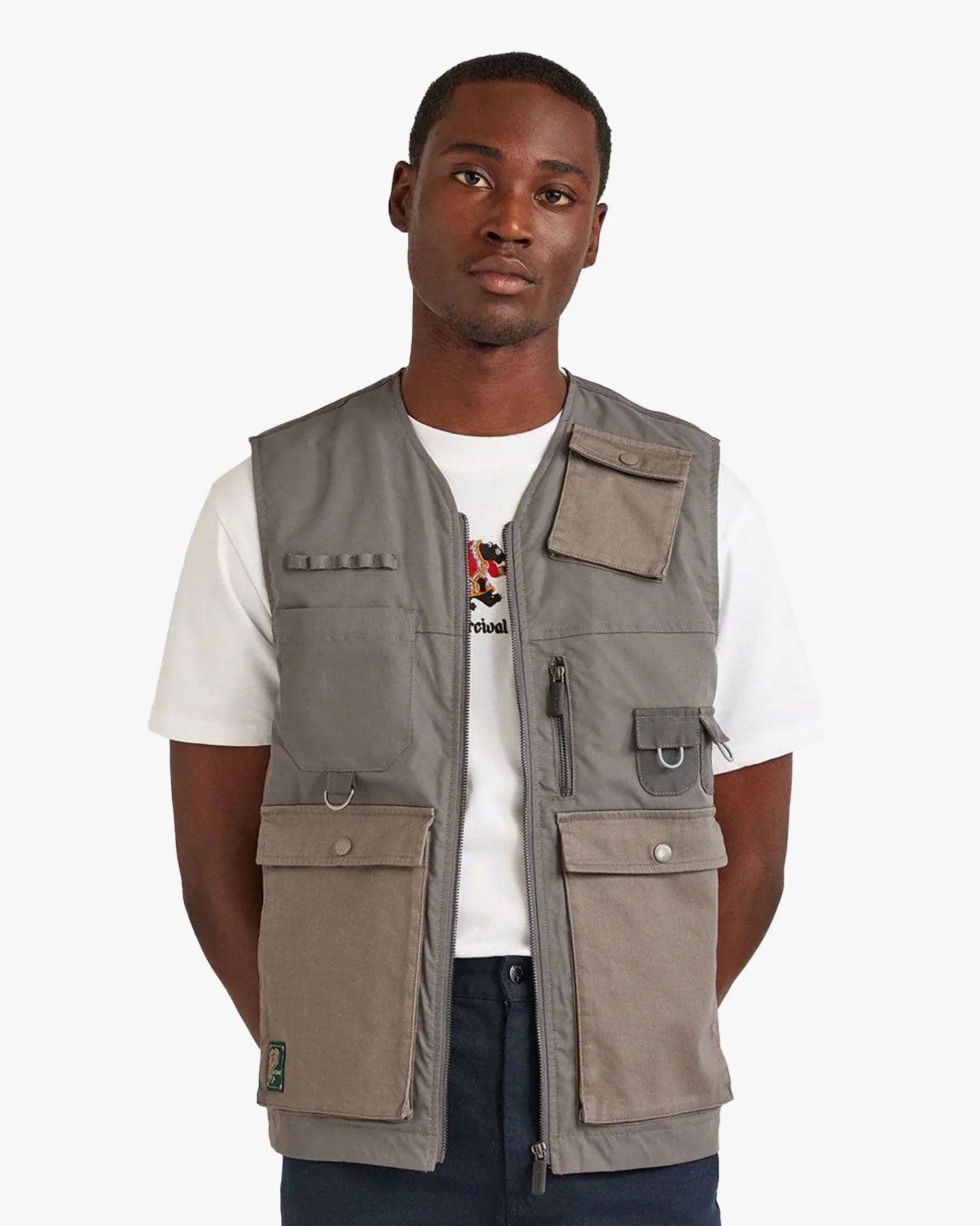 man wearing percival saga gilet