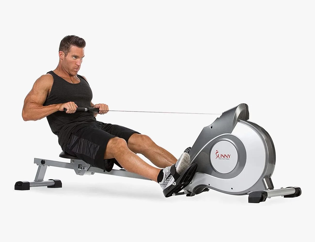 Sunny Health & Fitness Magnetic Rowing Machine Rower with 8-Level Resistance, Extended Slide Rail & Digital LCD Display - SF-RW5515