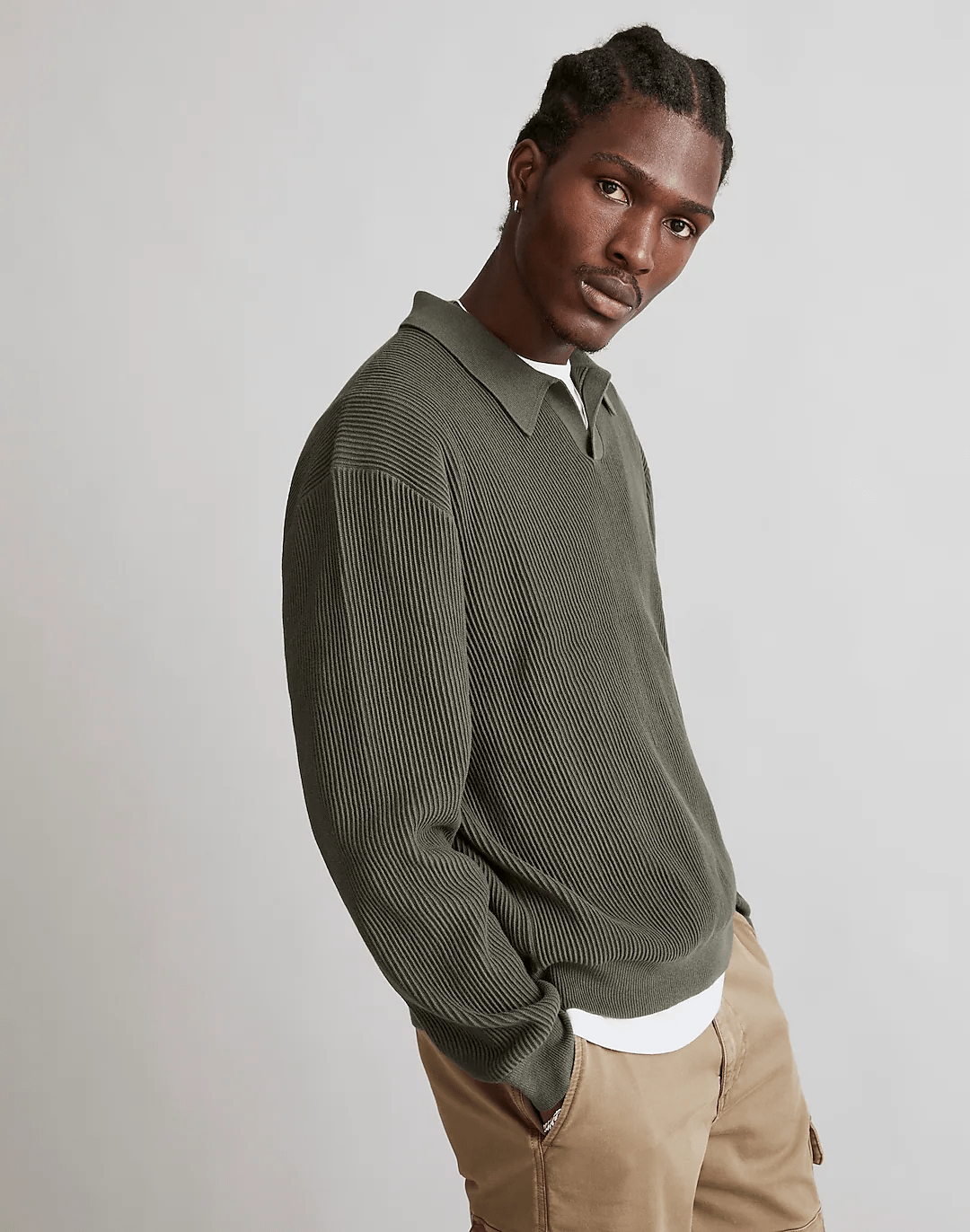 johnny collar long sleeve sweater polo