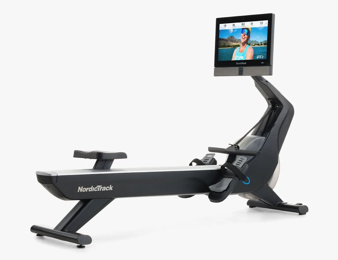 a black rowing machine