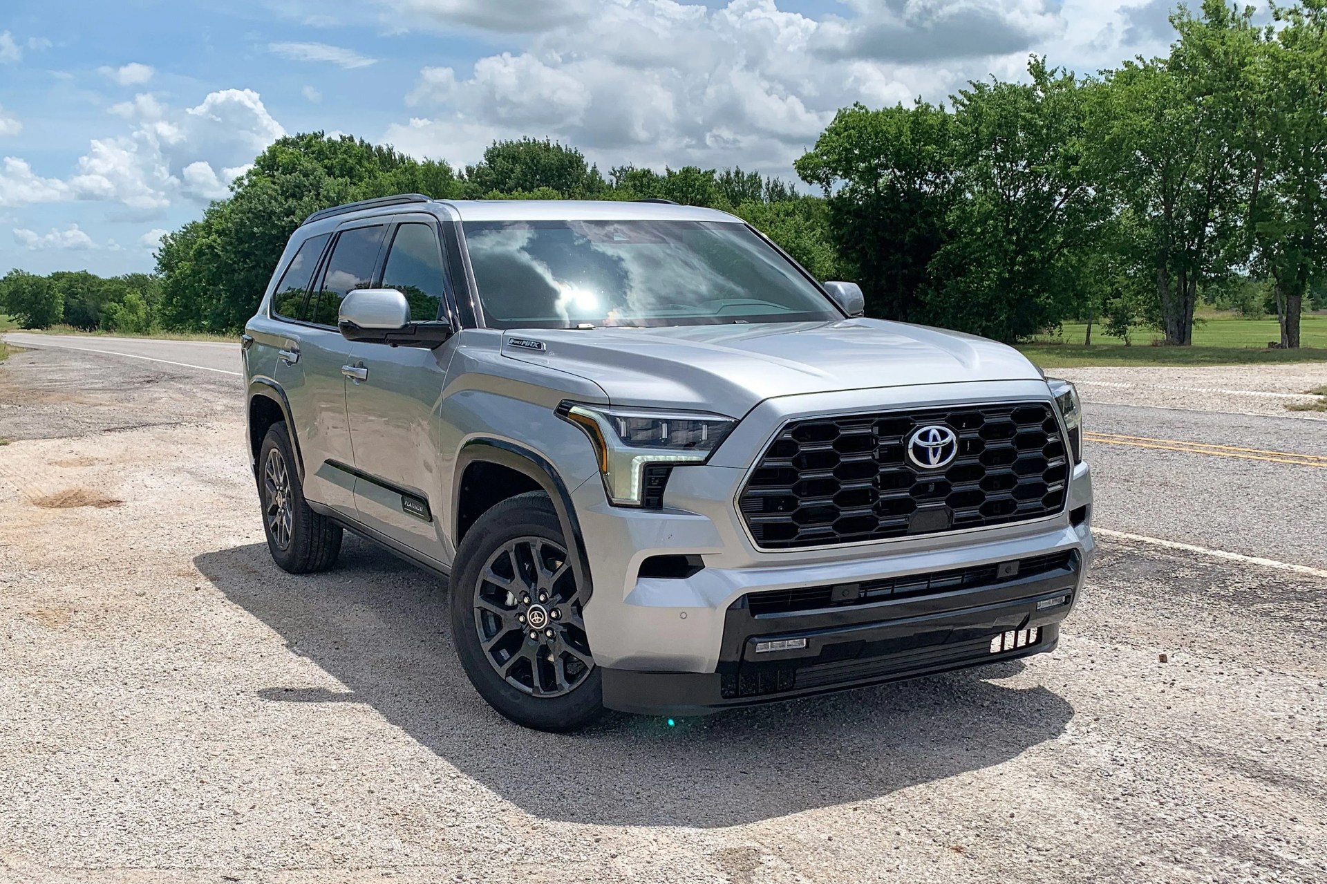 silver 2023 toyota sequoia platinum on the side of the road