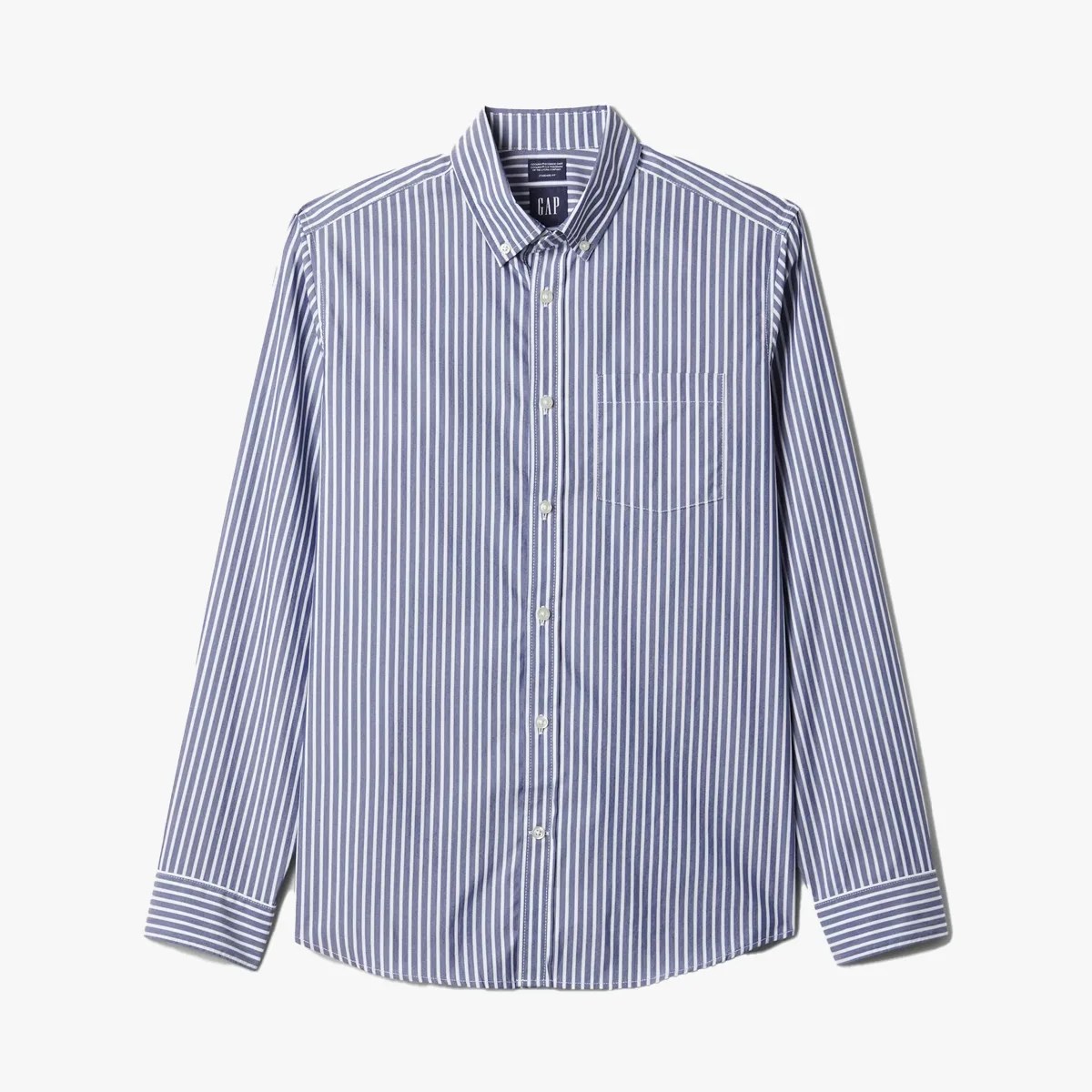 Gap All Poplin shirt in blue and white strips on grey background