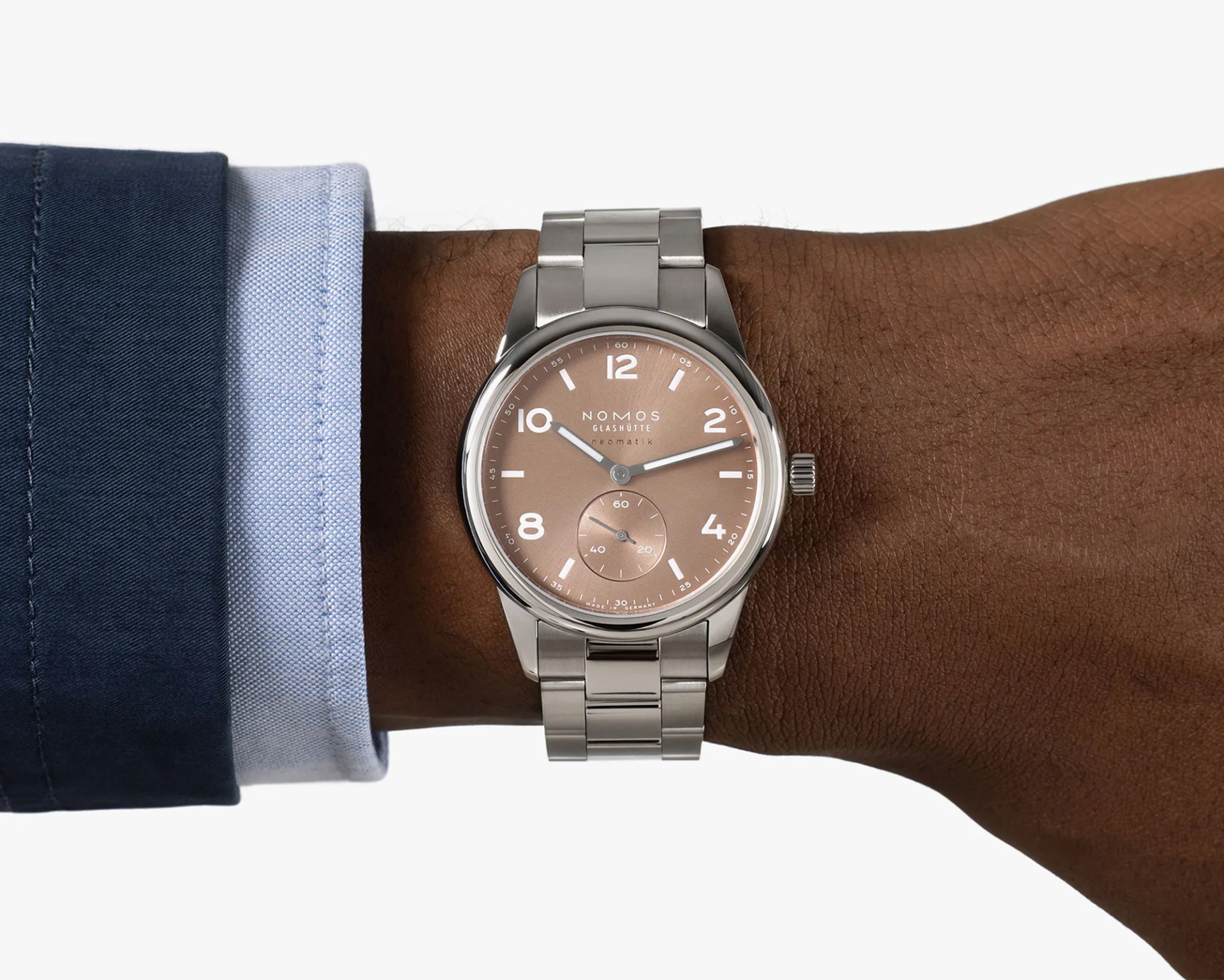 nomos club watch worn on wrist