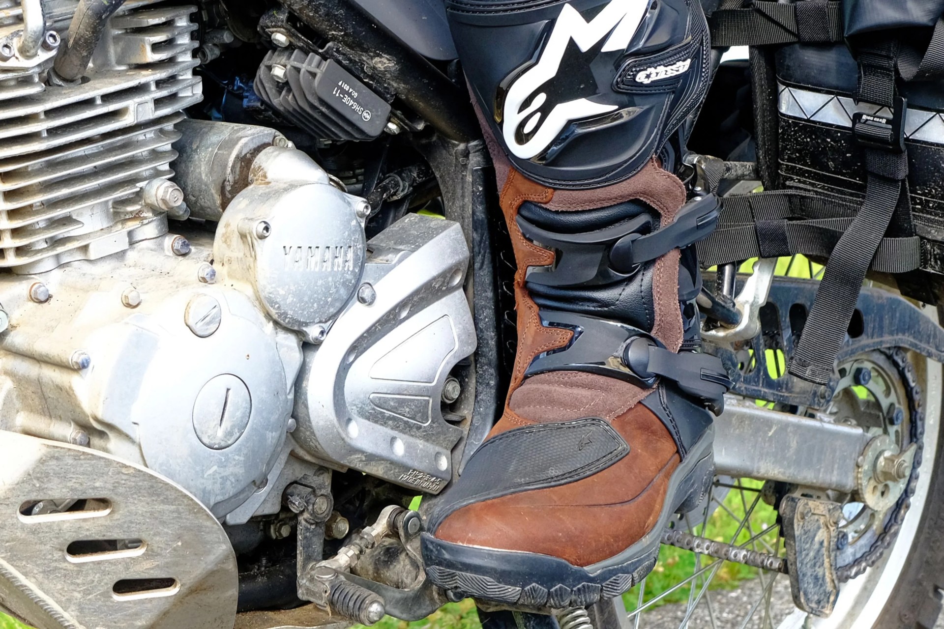 close up of a boot on a motorcycle