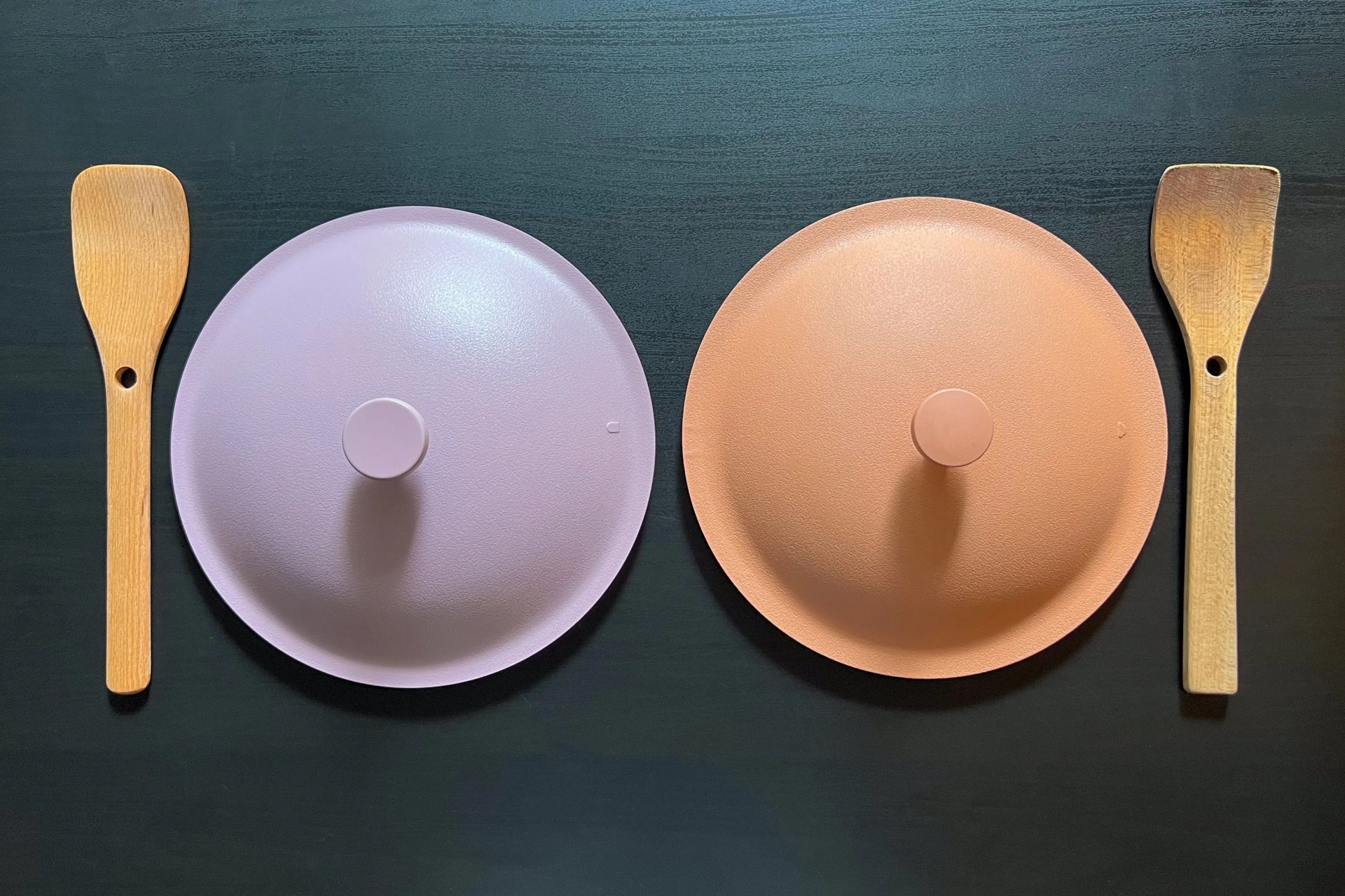 always pan 2 and always pan 1 lids and spatulas side by side