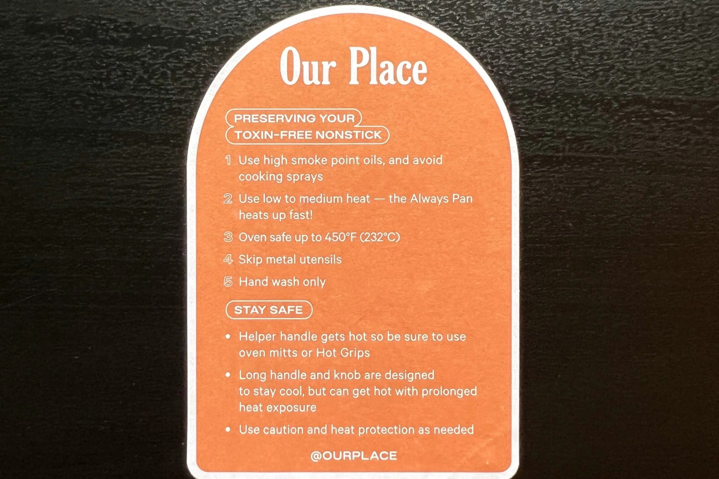 always pan instructions sticker