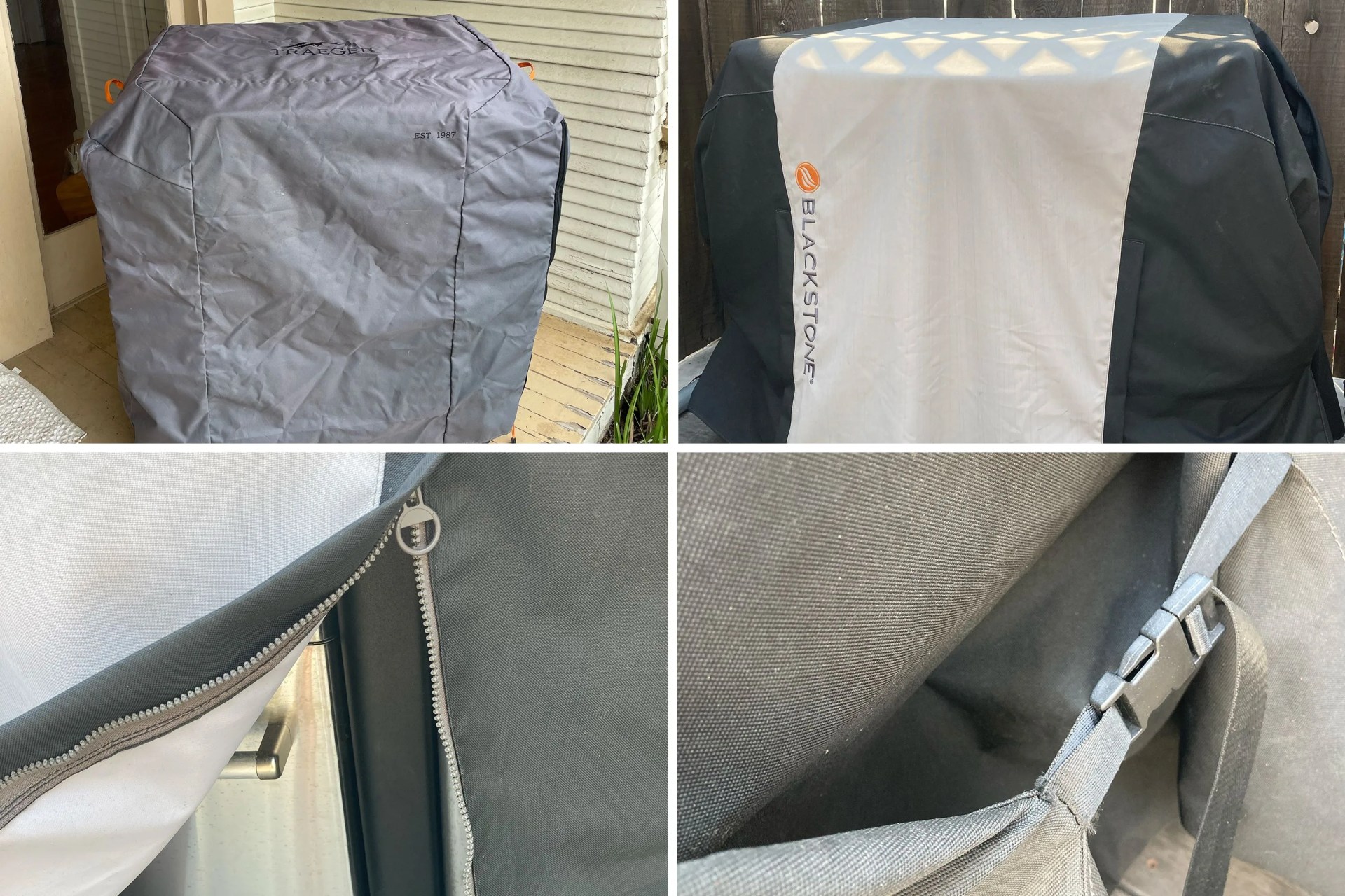 collage of grill covers in use