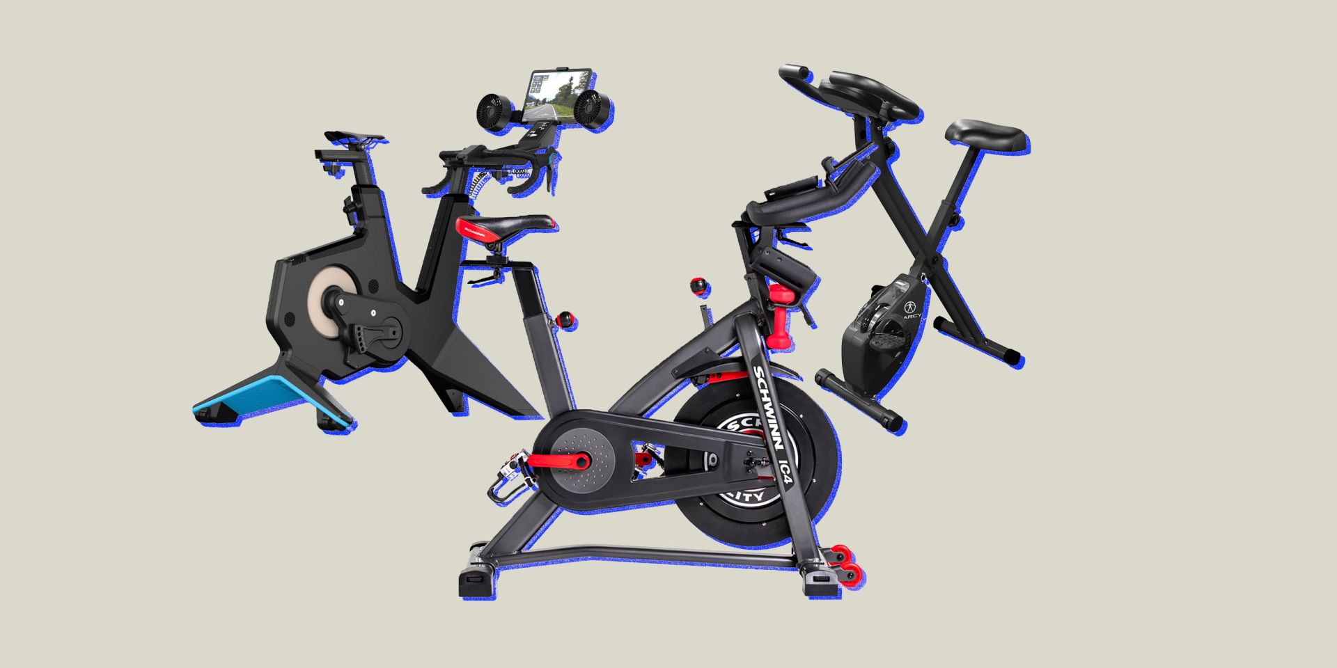 collage of three stationary bikes