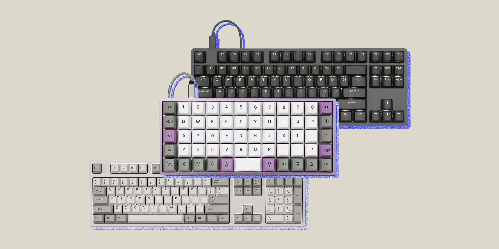 collage of three mechanical keyboards