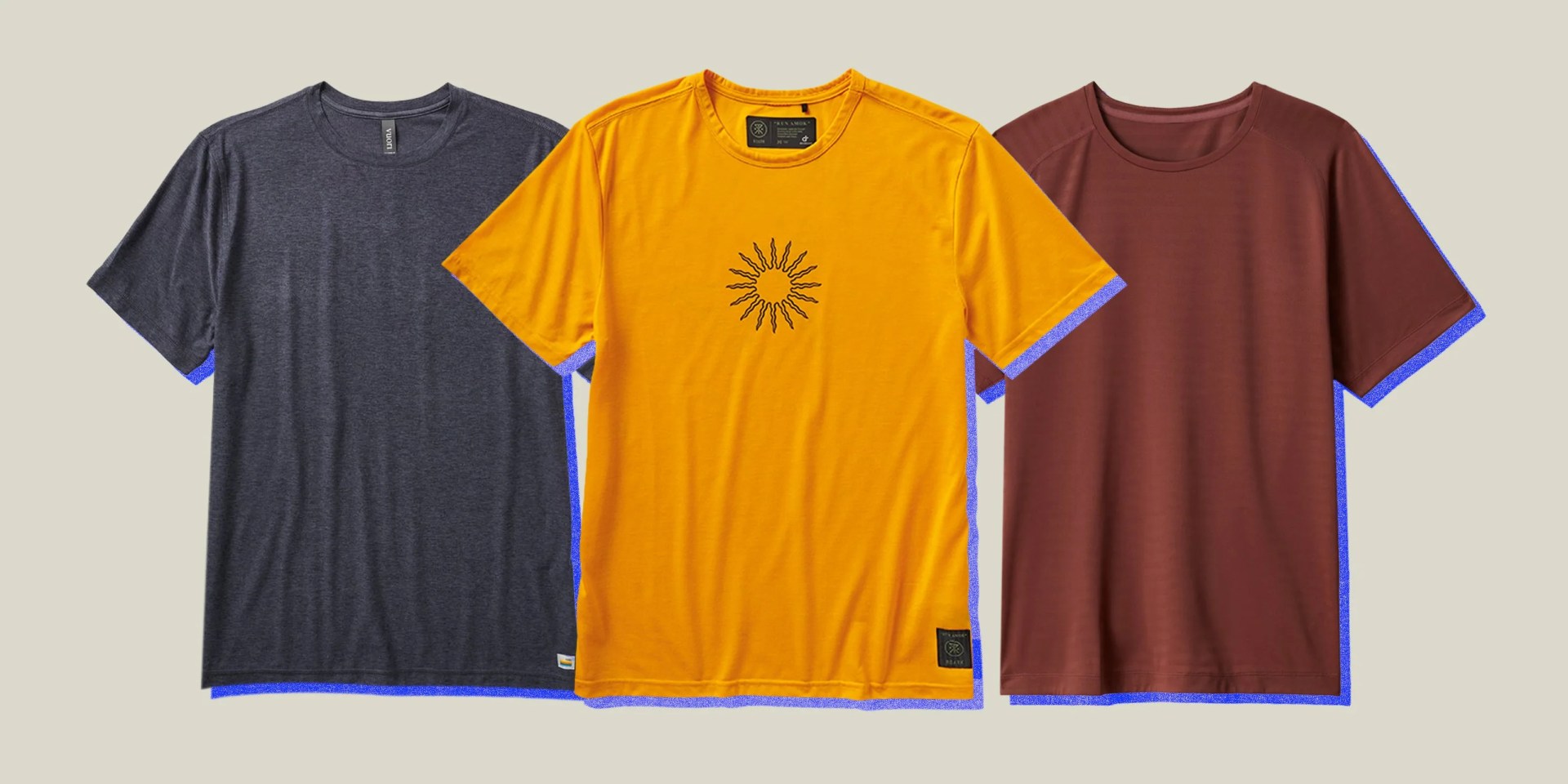 collage of 3 running shirts