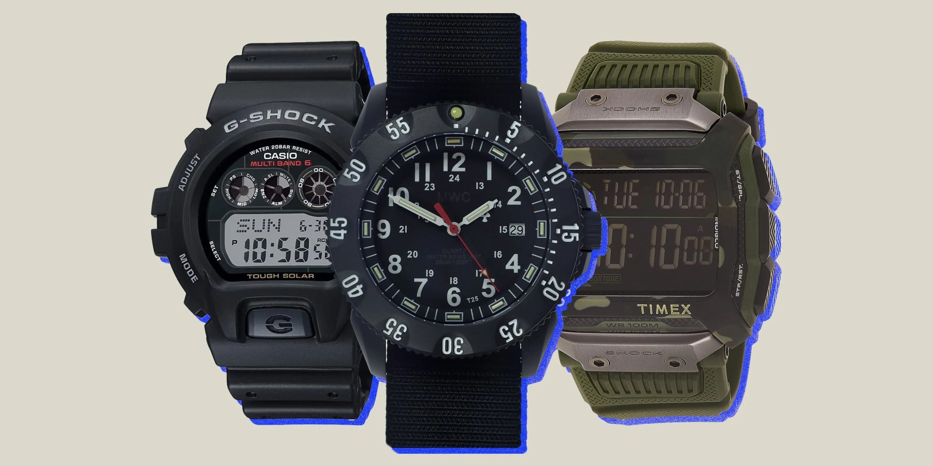 collage of three tactical watches