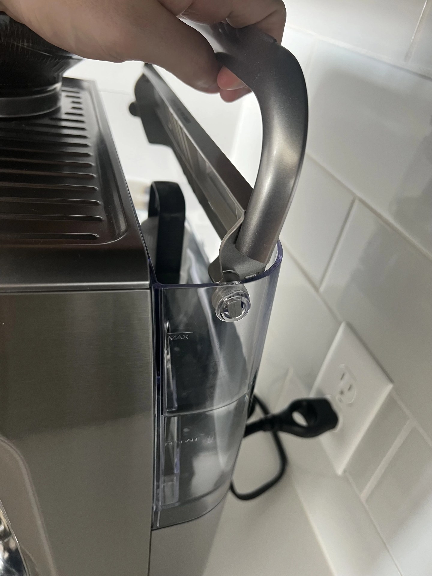 the water tank of a breville espresso machine