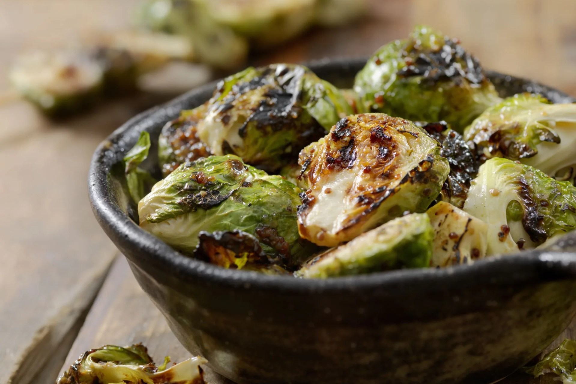 bbq brussels sprouts with grainy mustard, honey glaze