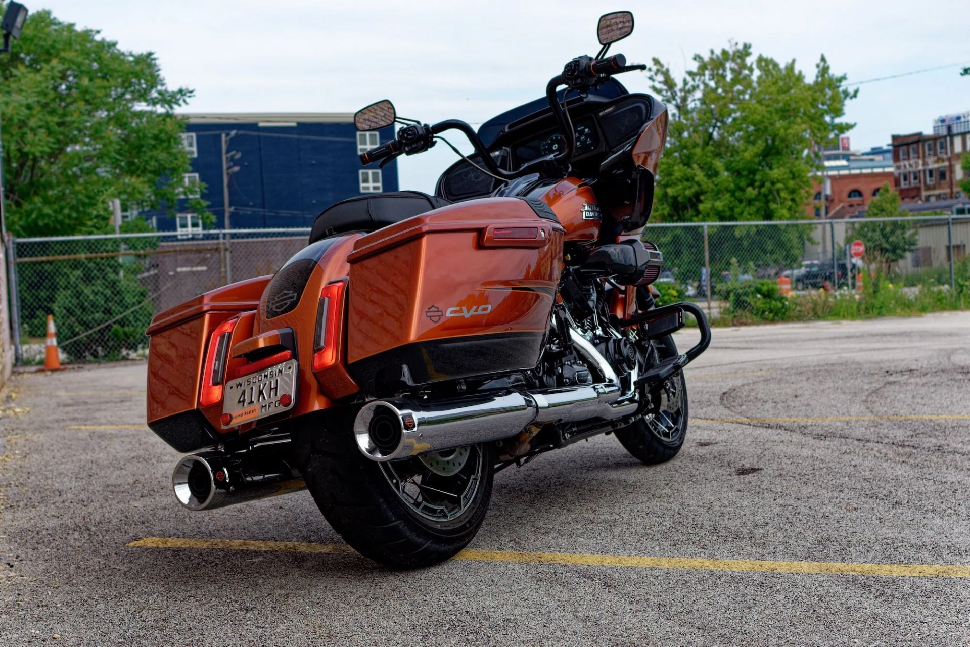 harley davidson parked in parking lot