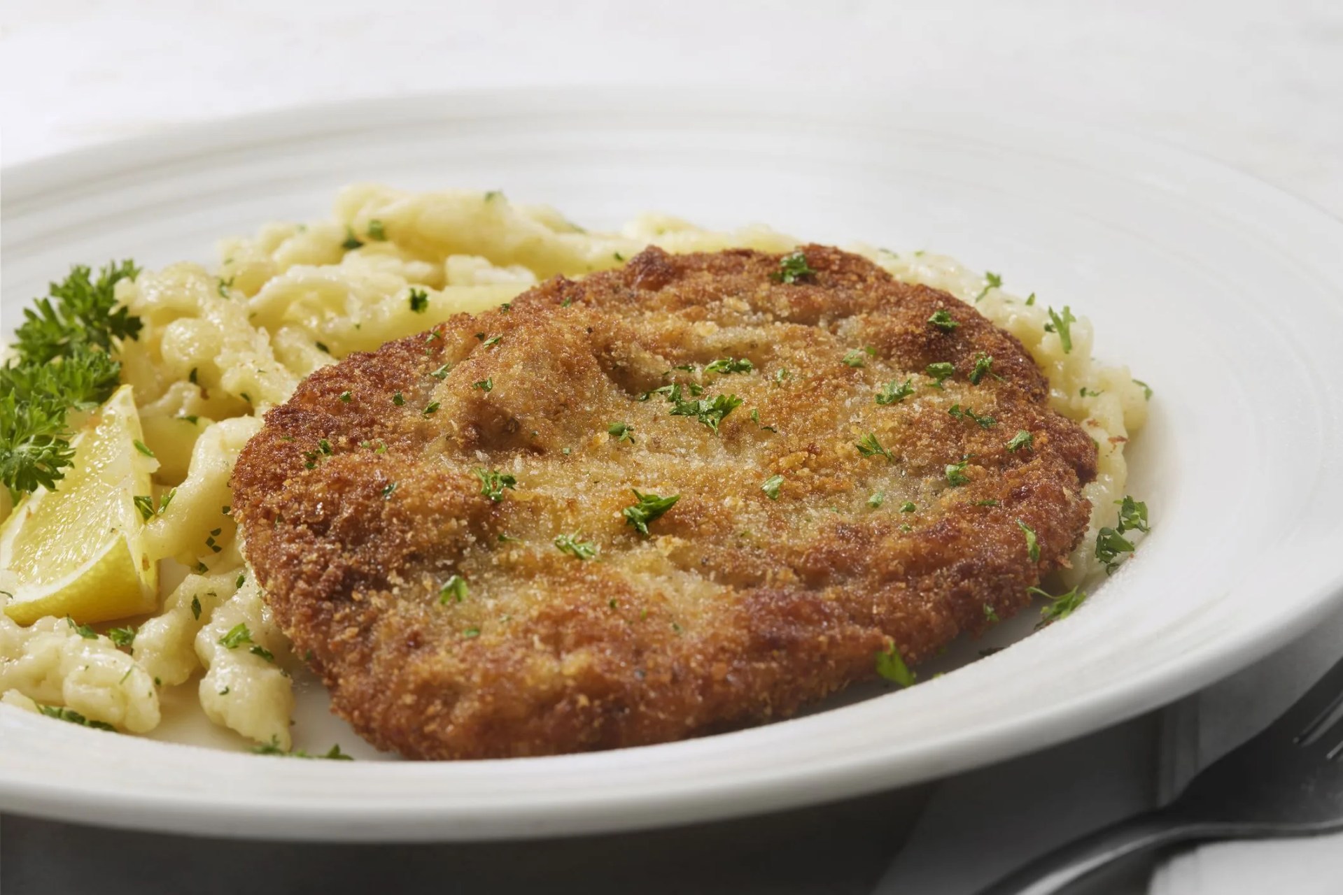 german pork schnitzel with hand made spaetzle