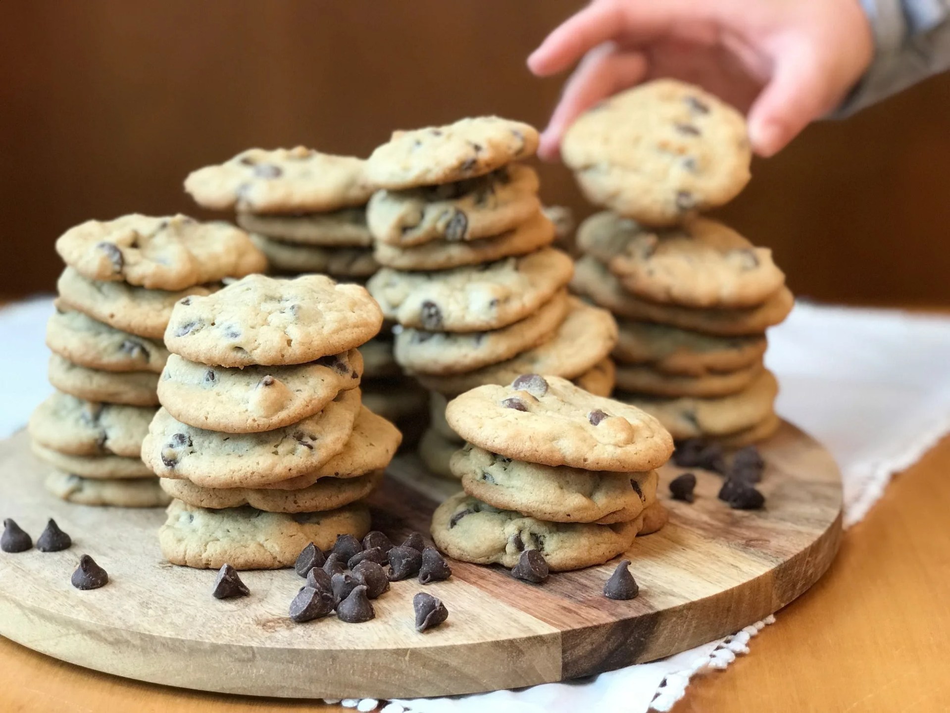 freshly baked chocolate chip cookies