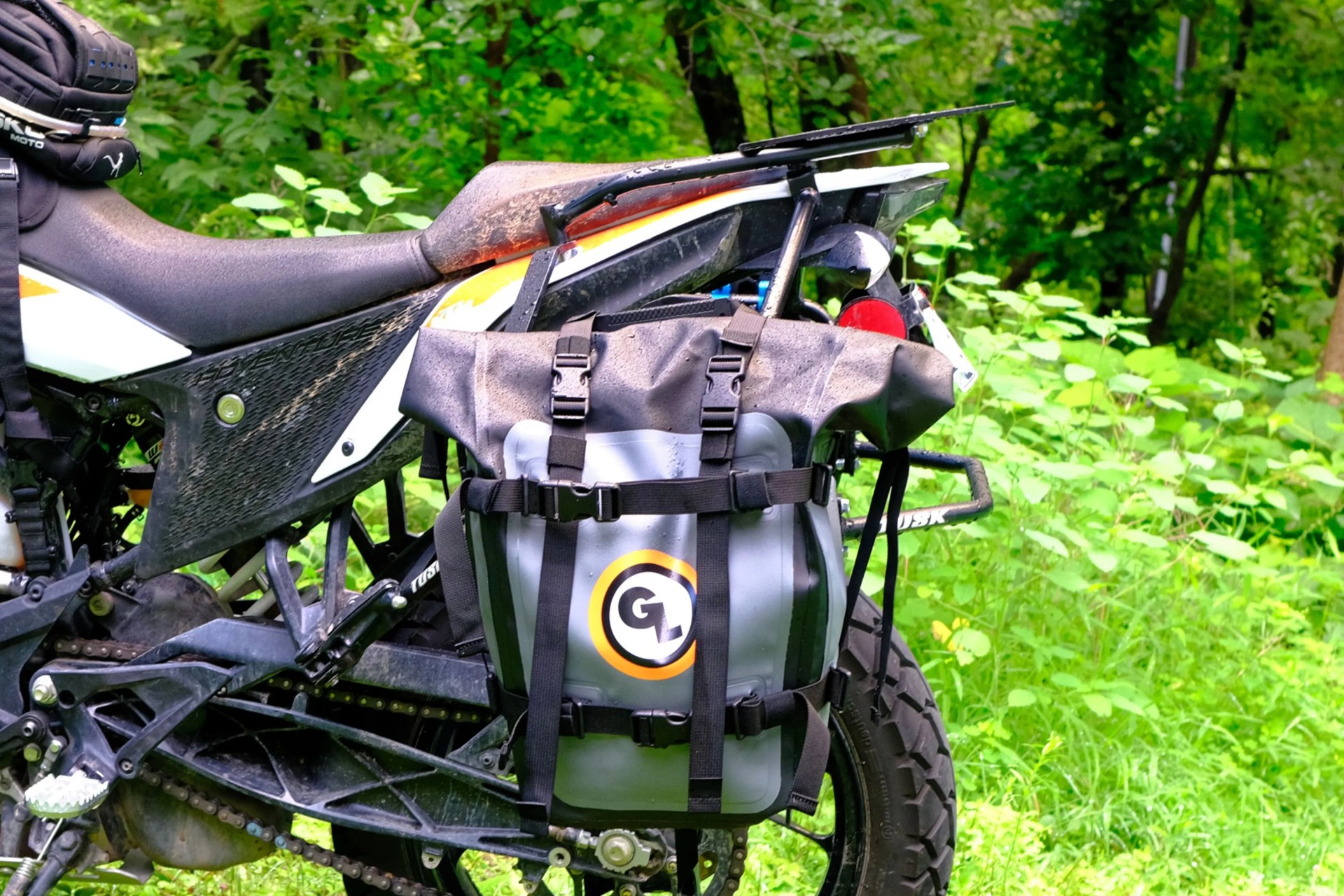 a bag on the back of a motorcycle