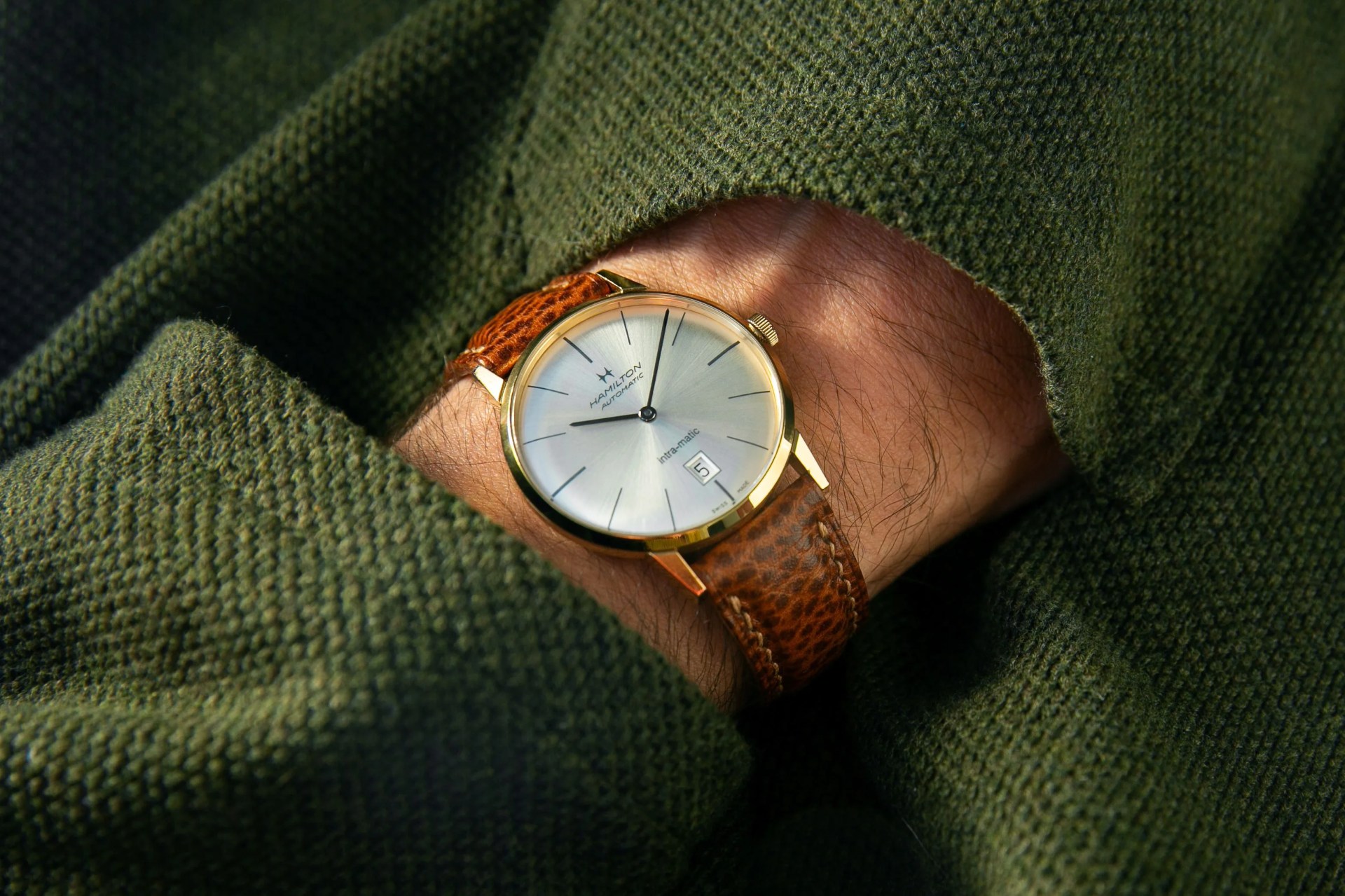hamilton dress watch on leather strap