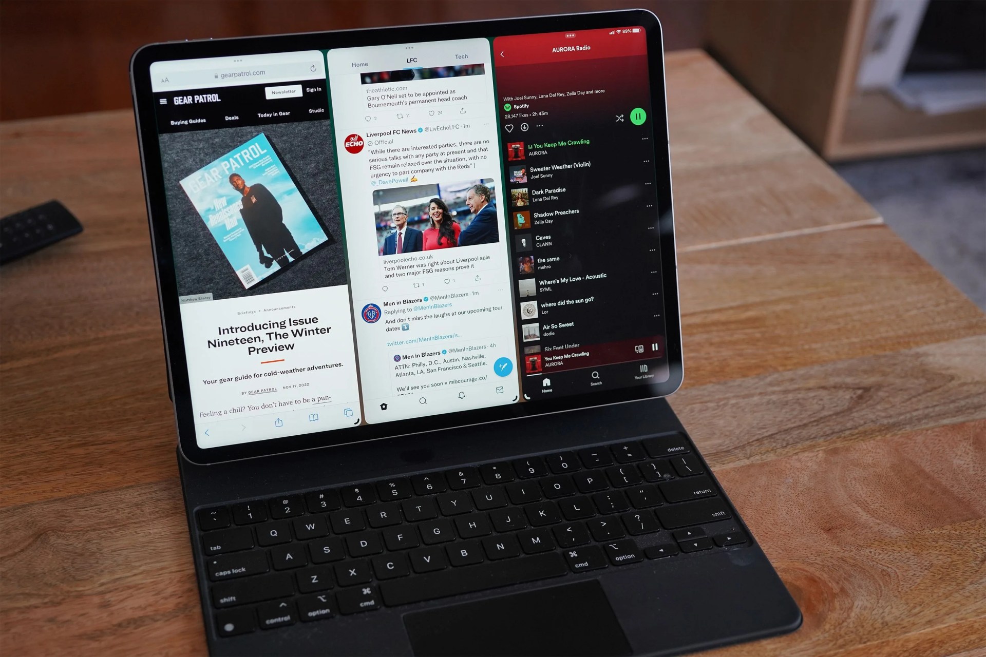 an ipad with keyboard on a table