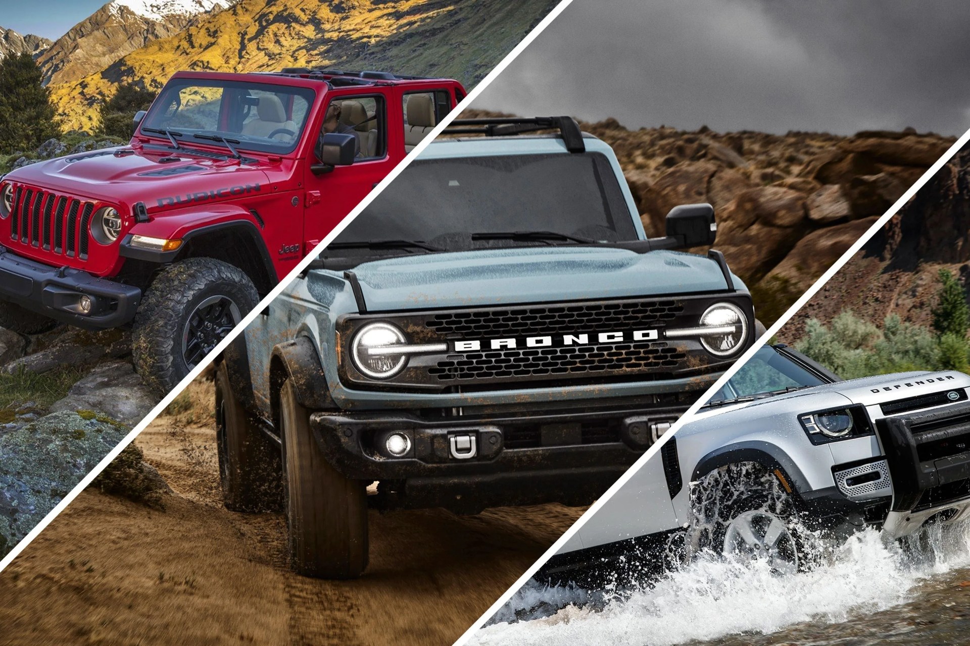 jeep wrangler, ford bronco, land rover defender