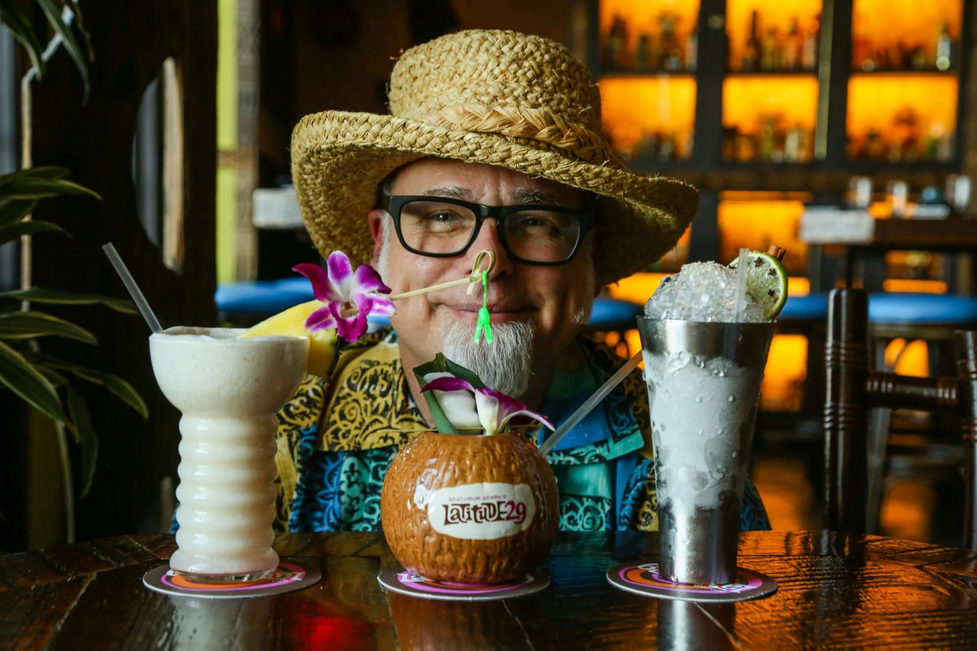 jeff beachbum berry with tiki drinks