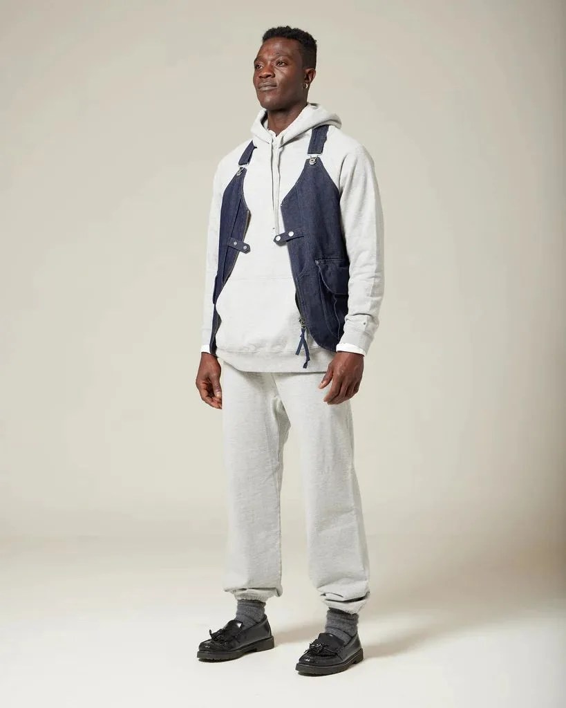 man wearing snow peak takibi denim vest