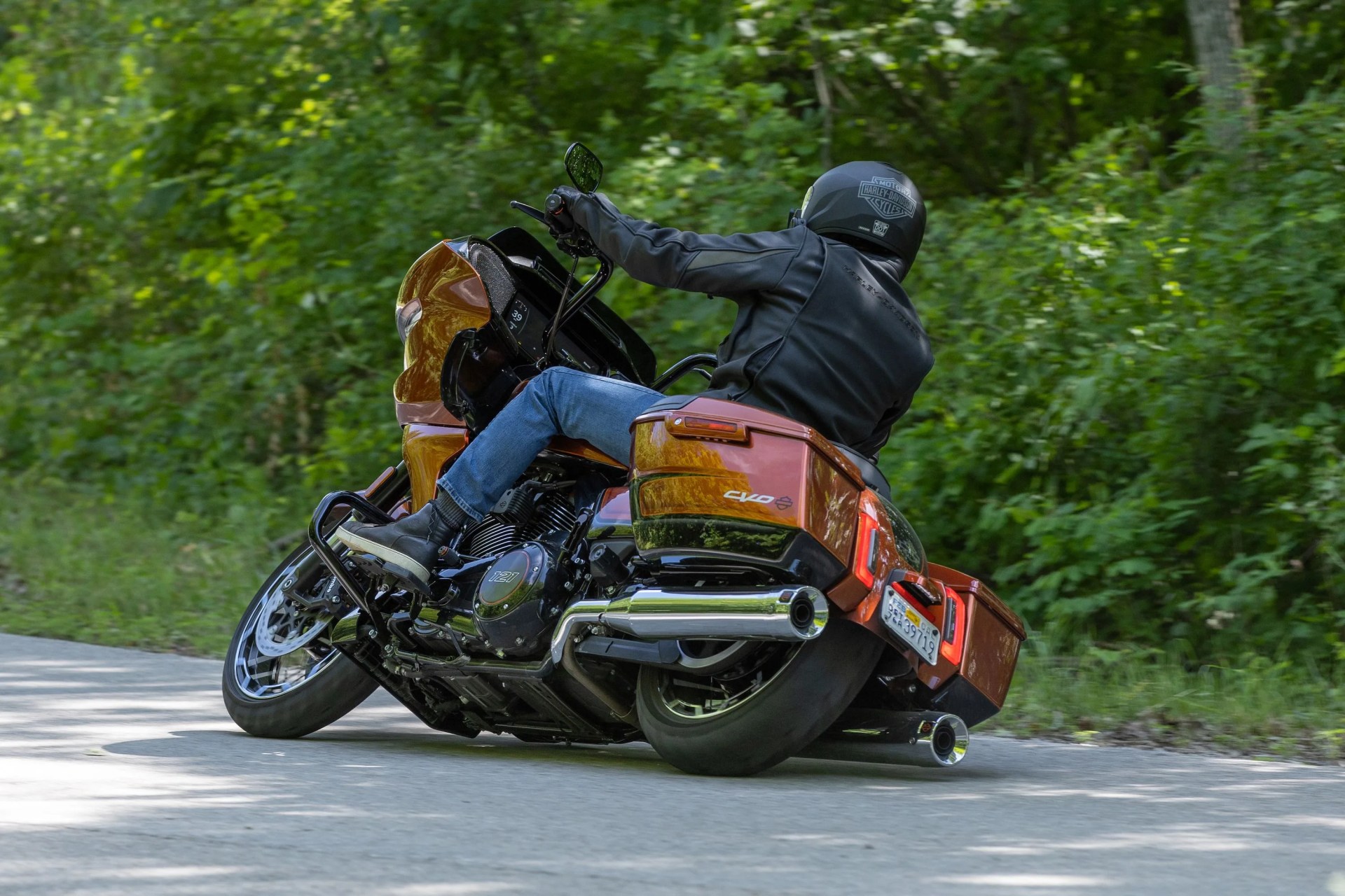 harley davidson bike taking a corner