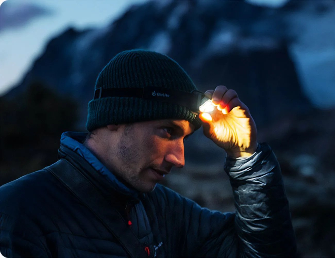 a man wearing a headlamp