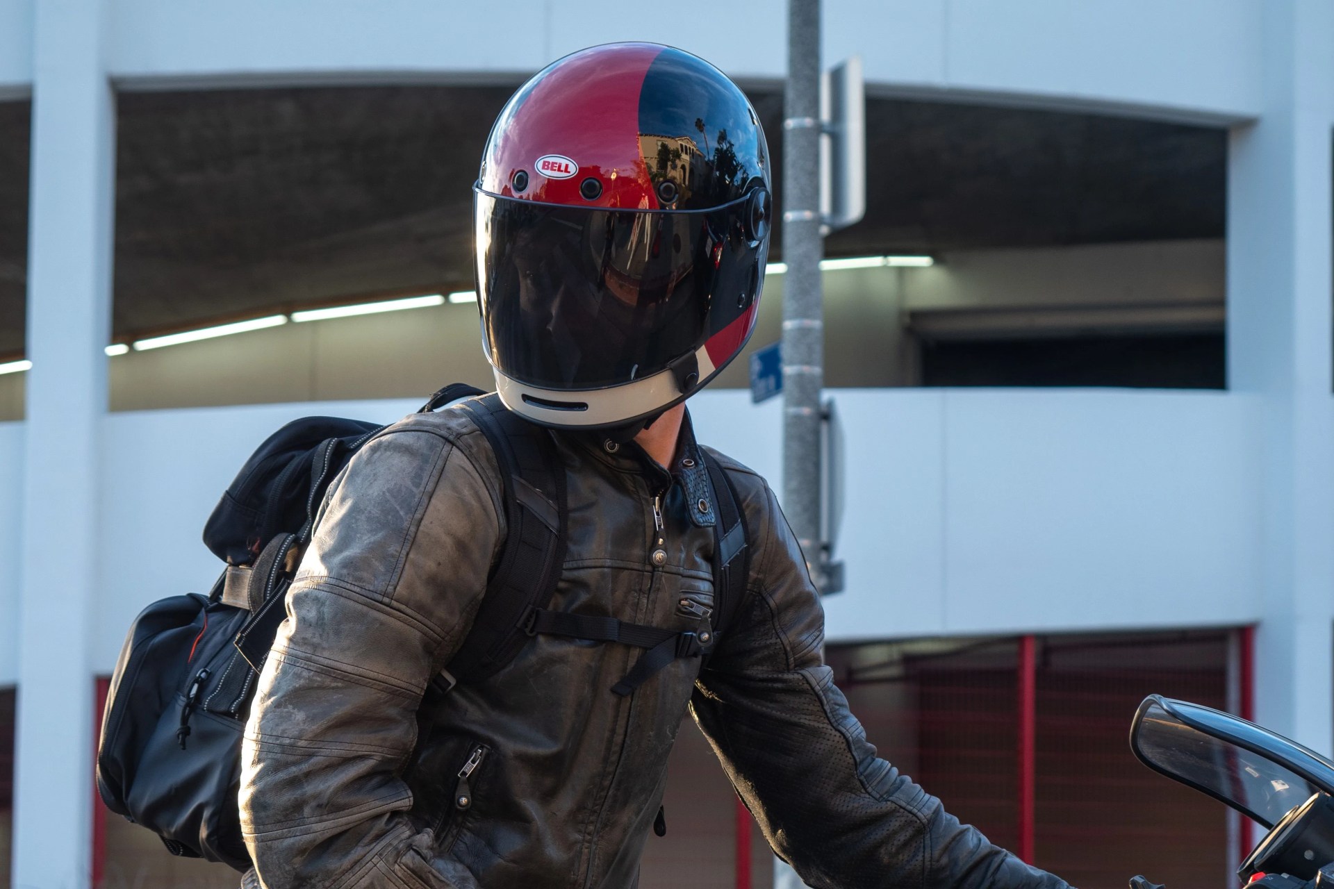 bell motorcycle helmet on rider