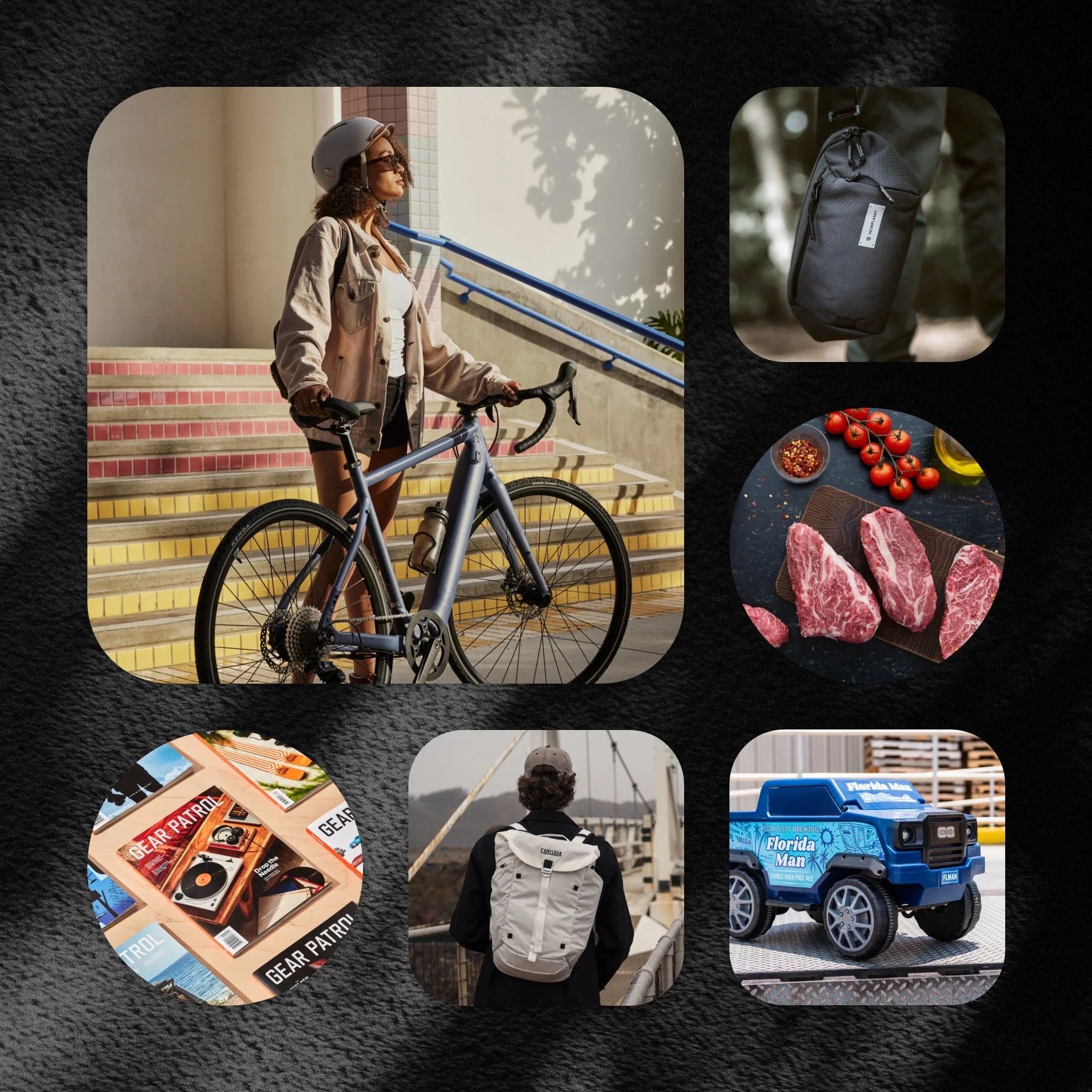 momentum biking voya e 3 commuter e bike and front rack , cigar city brewing remote control cooler truck, heimplanet sling pocket xl, vermont wagyu, camelbak atp 26 eco undyed backpack and multibev bottle, gear patrol magazine