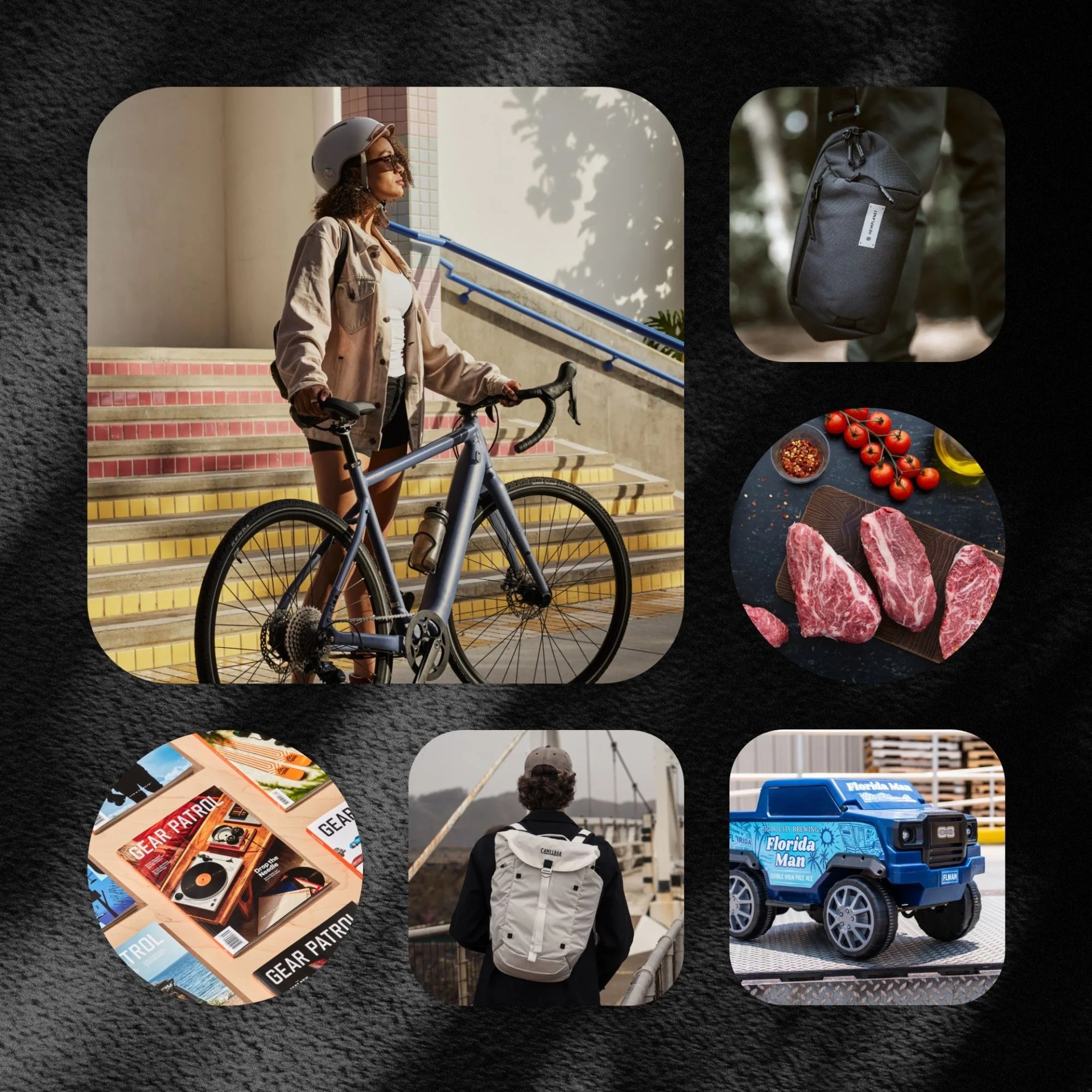 momentum biking voya e 3 commuter e bike and front rack , cigar city brewing remote control cooler truck, heimplanet sling pocket xl, vermont wagyu, camelbak atp 26 eco undyed backpack and multibev bottle, gear patrol magazine
