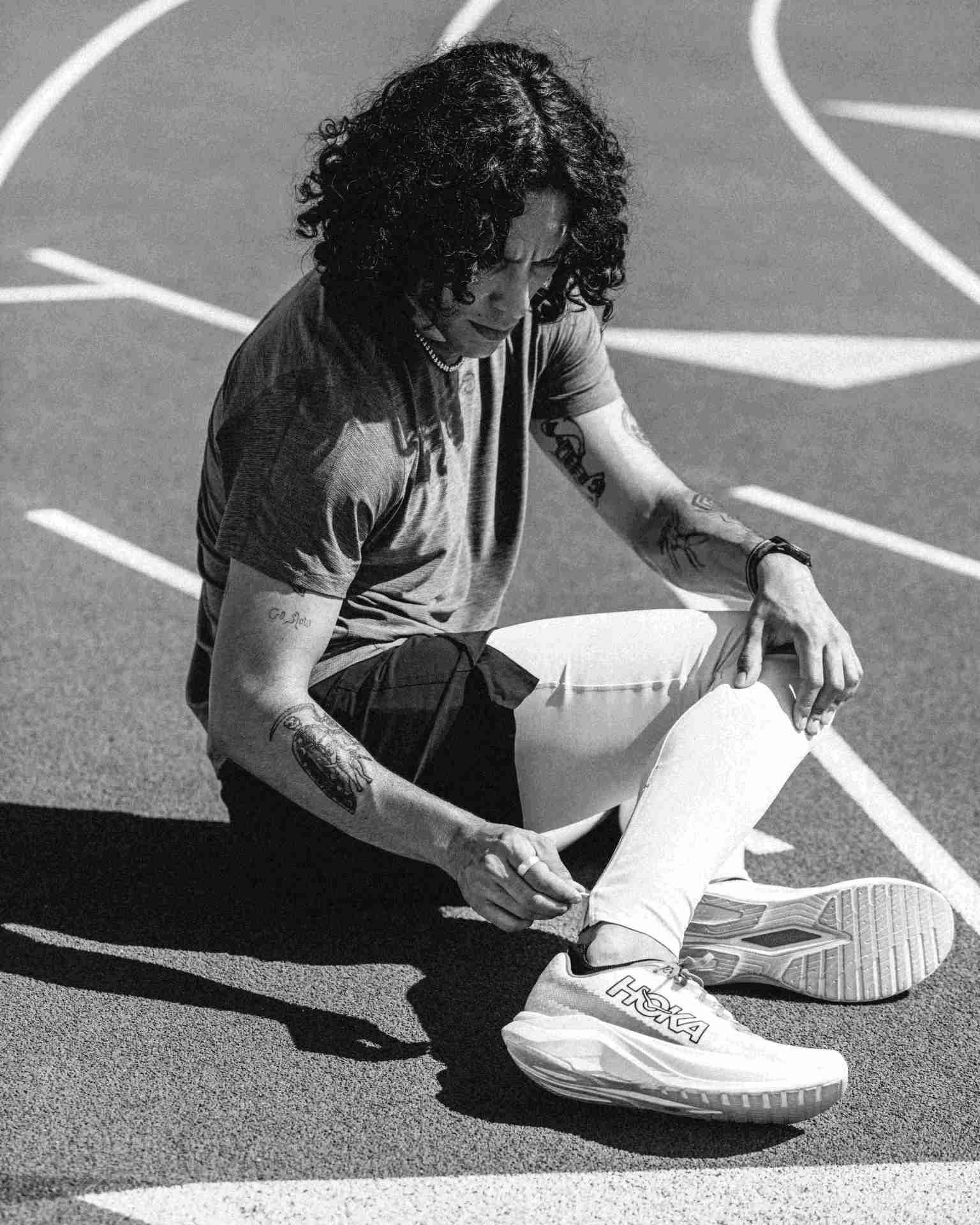 Man sitting on a track