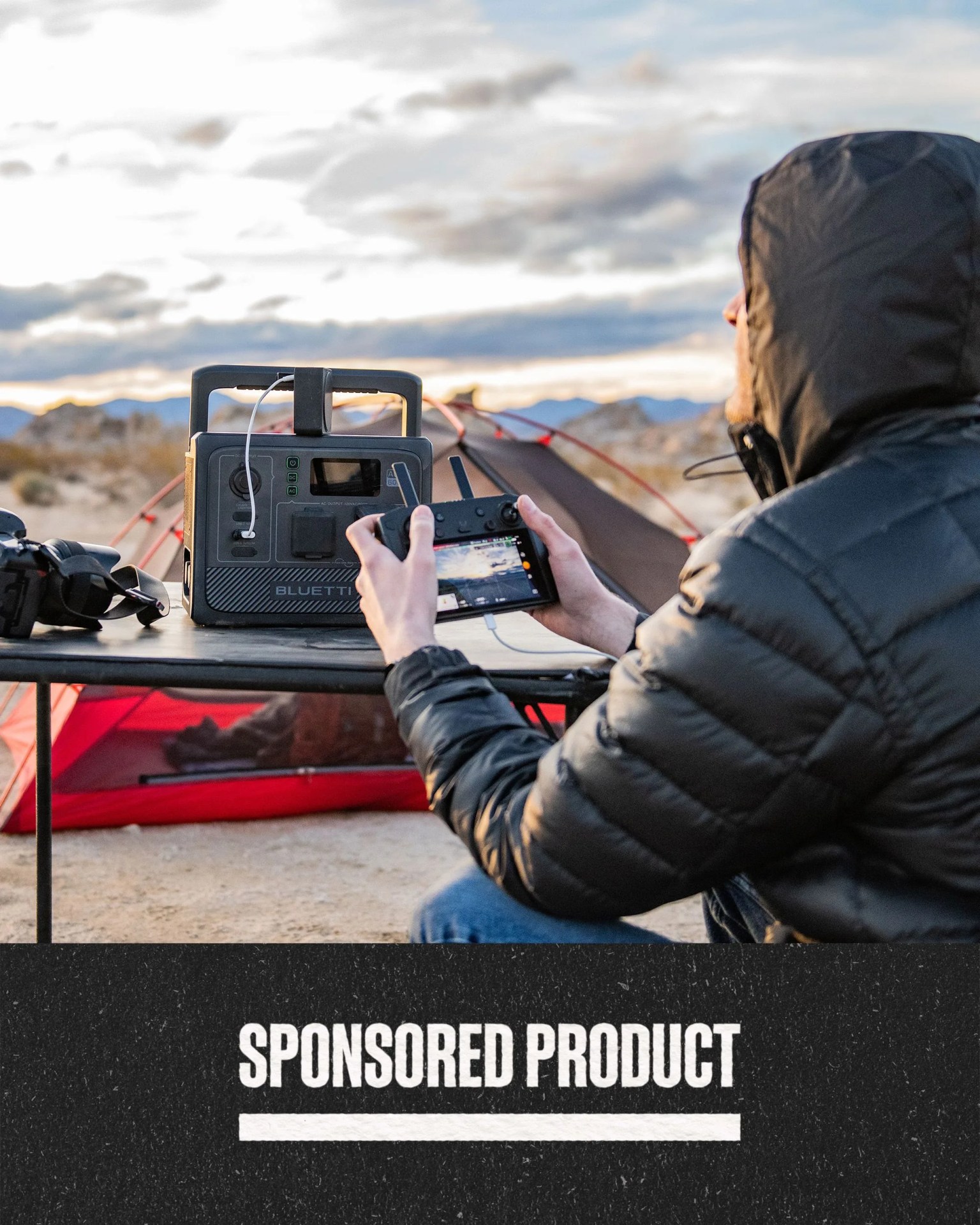 sponsored product boy flying drone powered by bluetti power bank