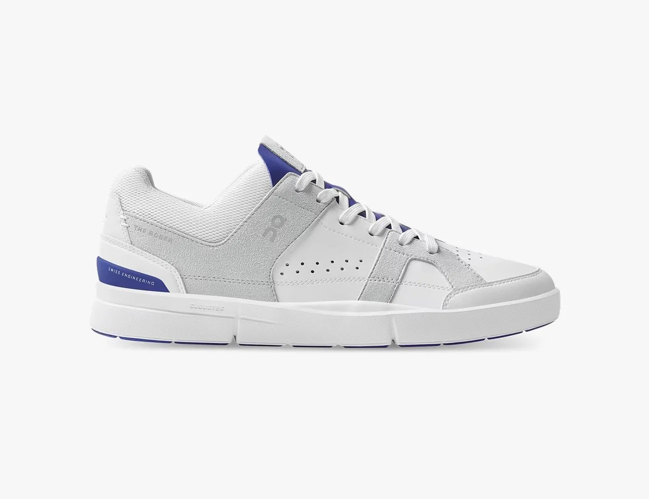 a white and blue tennis shoe