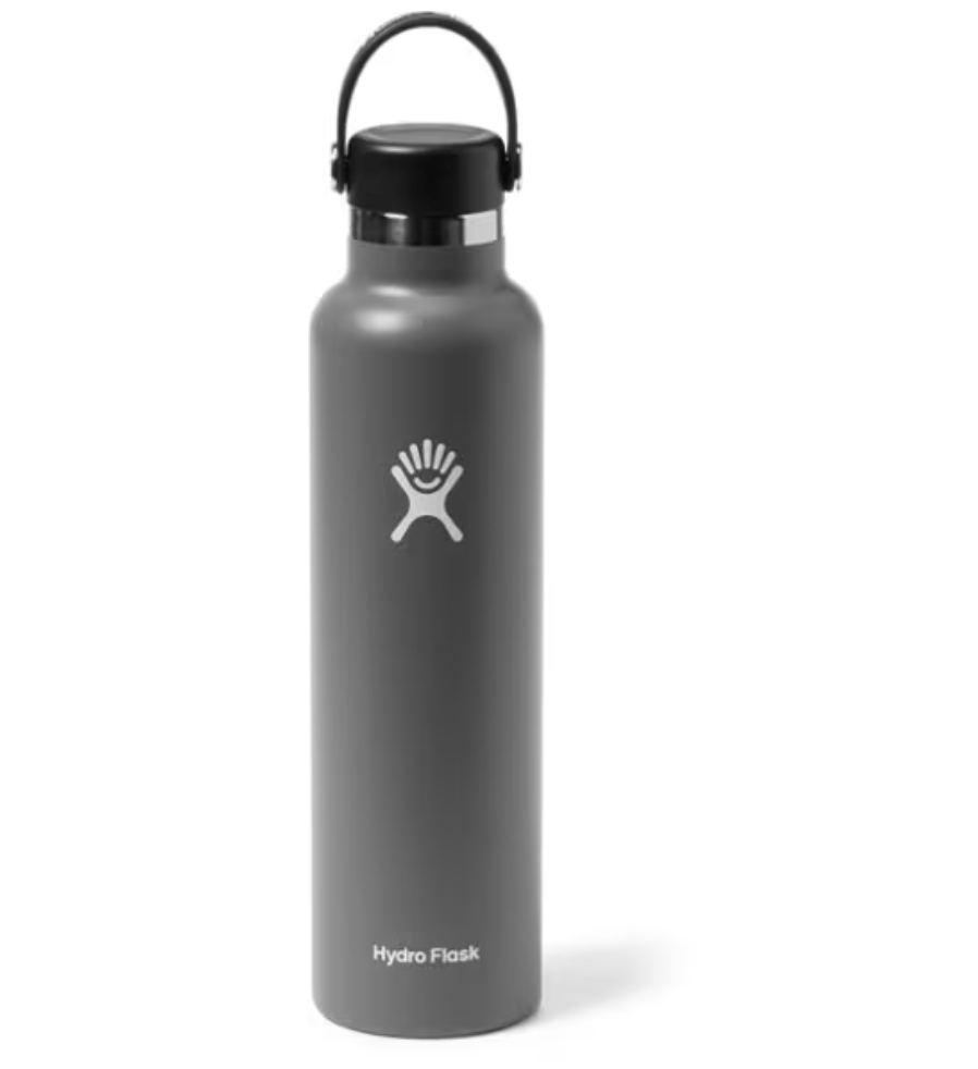 a black and silver water bottle