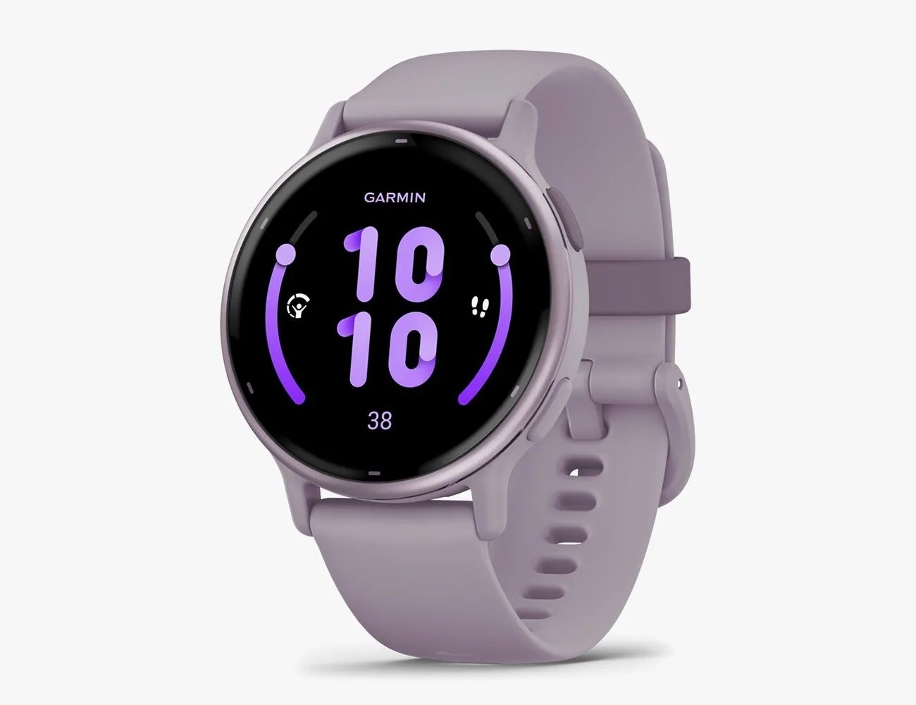 a digital watch with purple and white numbers