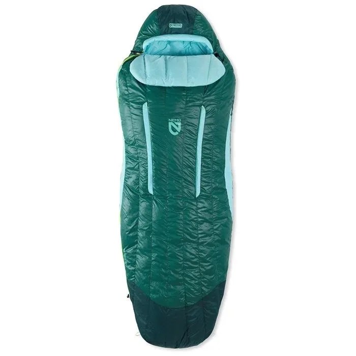 a green and black nemo sleeping bag