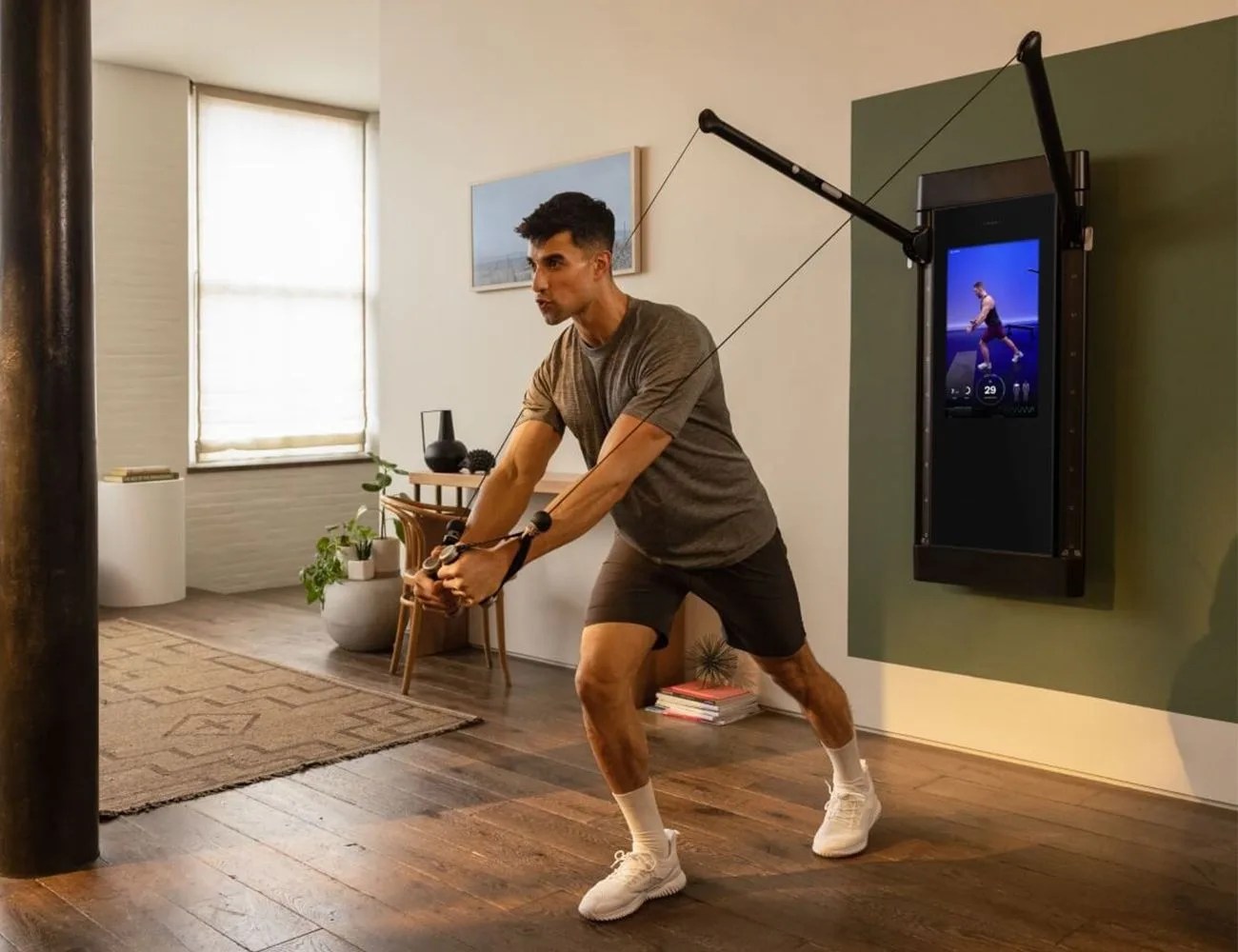 a man working out in a home gym