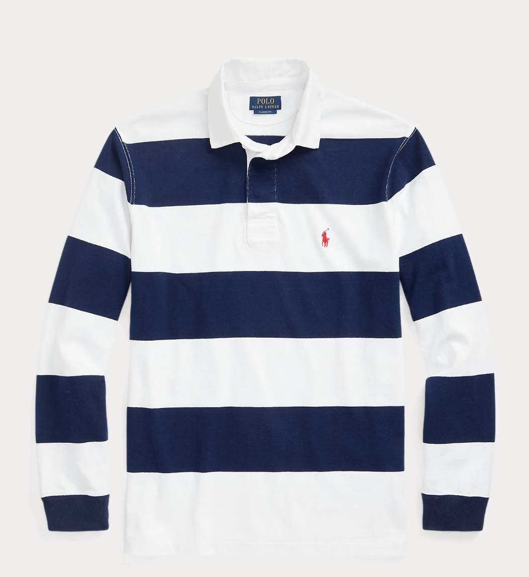 a white and blue striped shirt
