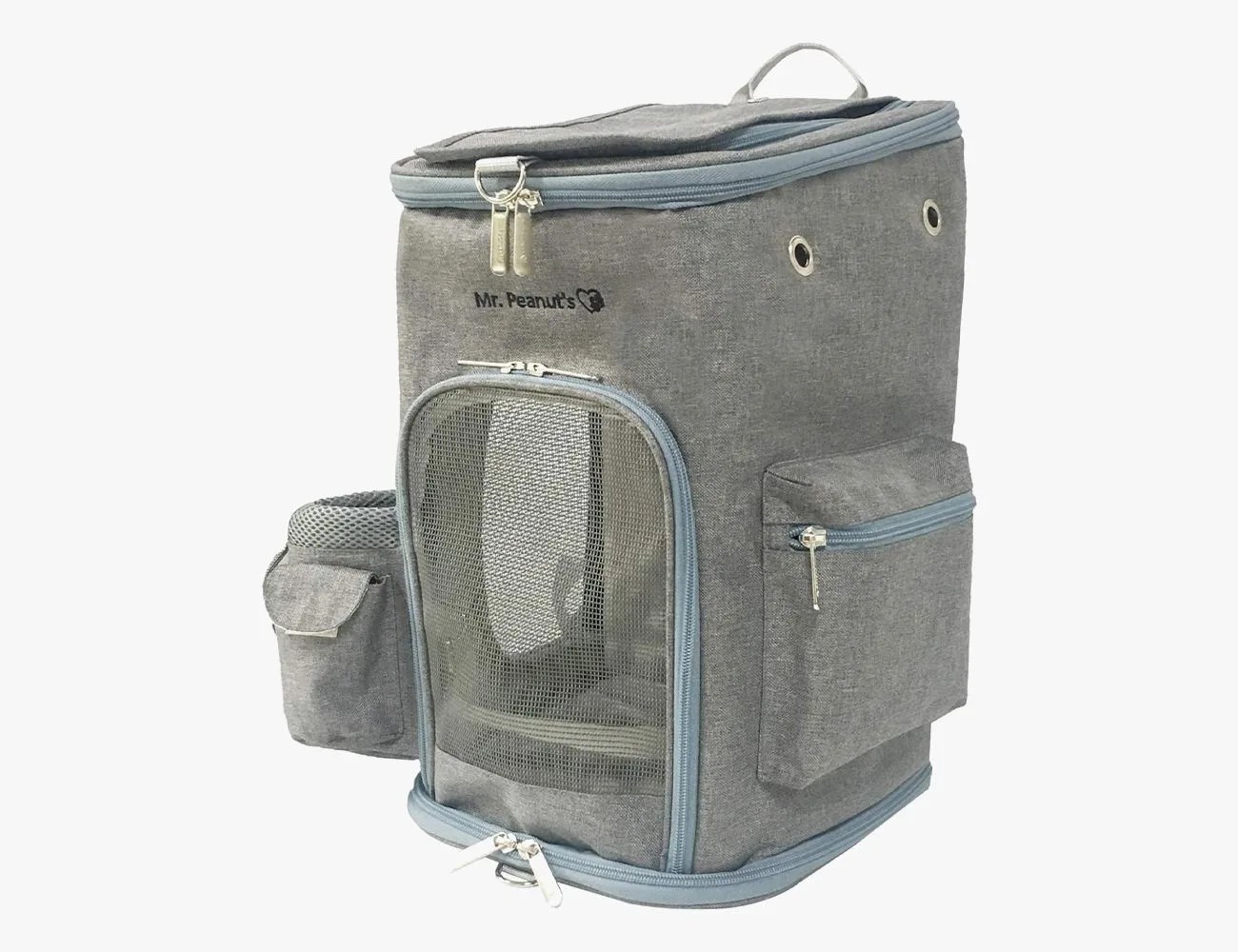 a grey and black cat carrier