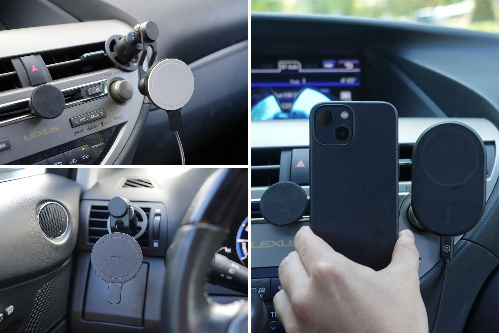 a collage of car mounts in a car