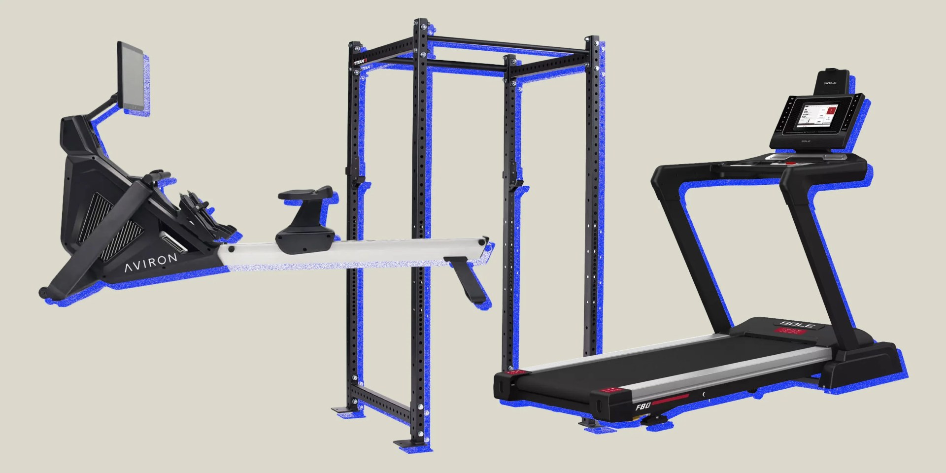 collage of home gym machines