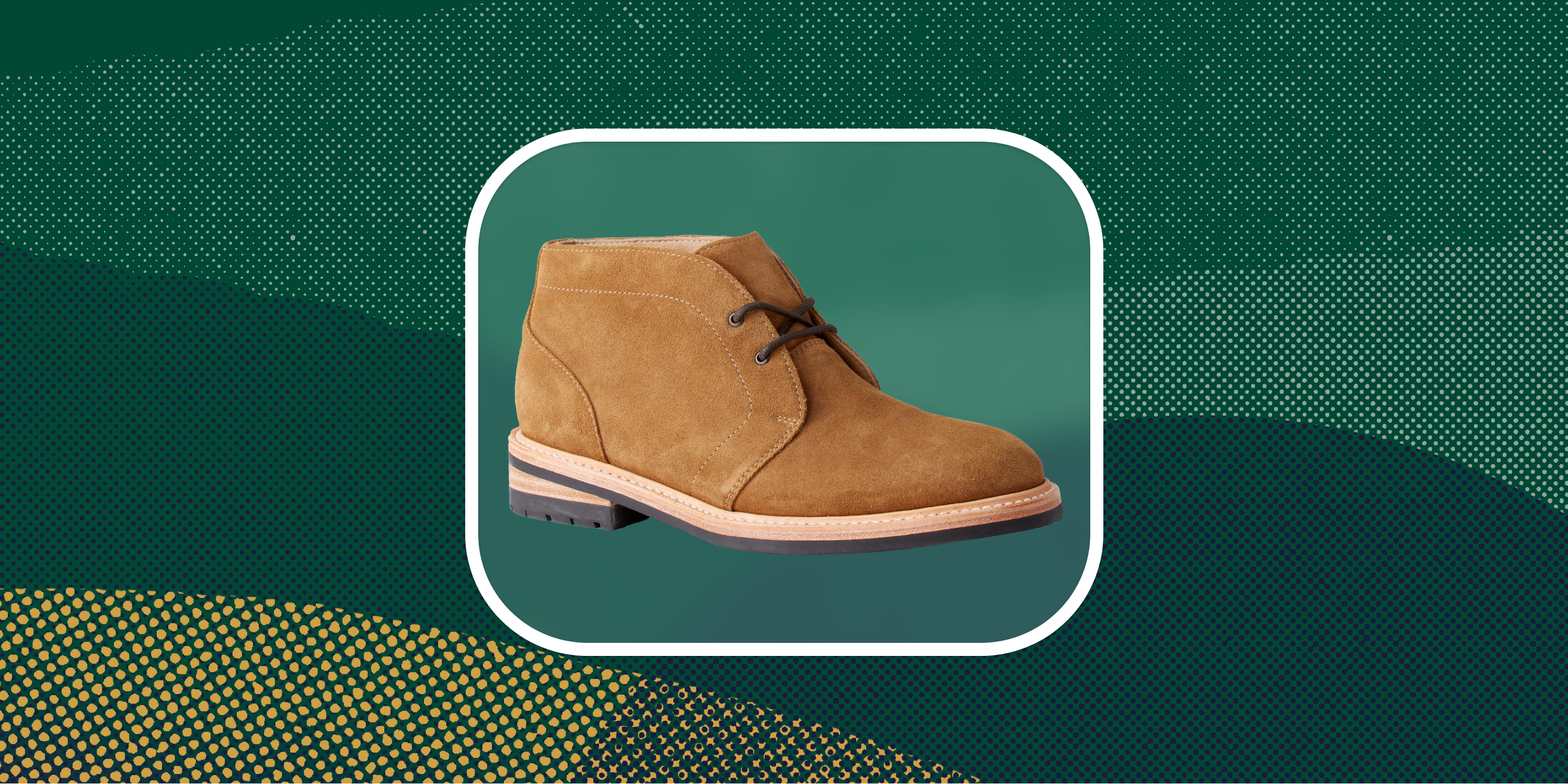 a shoe on a green graphic background