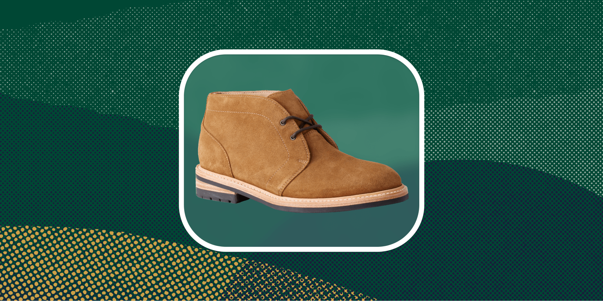 a shoe on a green graphic background