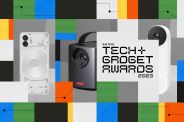 tech gadgets on colored squares