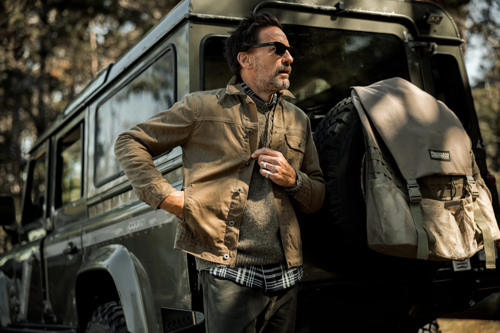 talking points huckberry man wearing flannel lined waxed trucker jacket