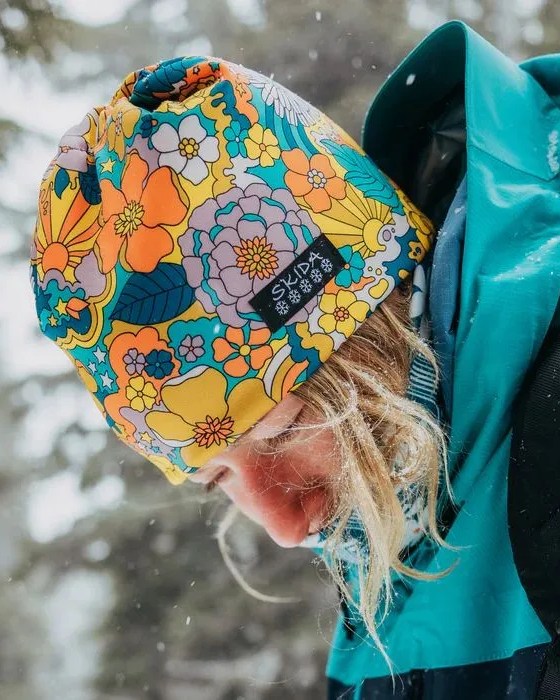 woman wearing skida golden girl alpine hat